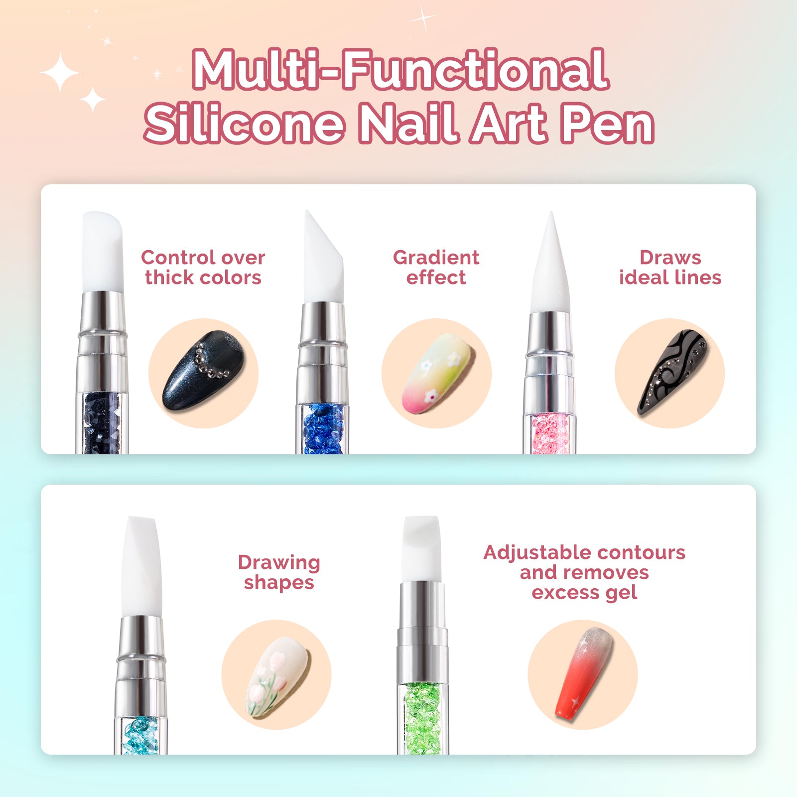 Nail Art Sculpture Pen Acrylic Dual Tipped Brushes 5 Pcs