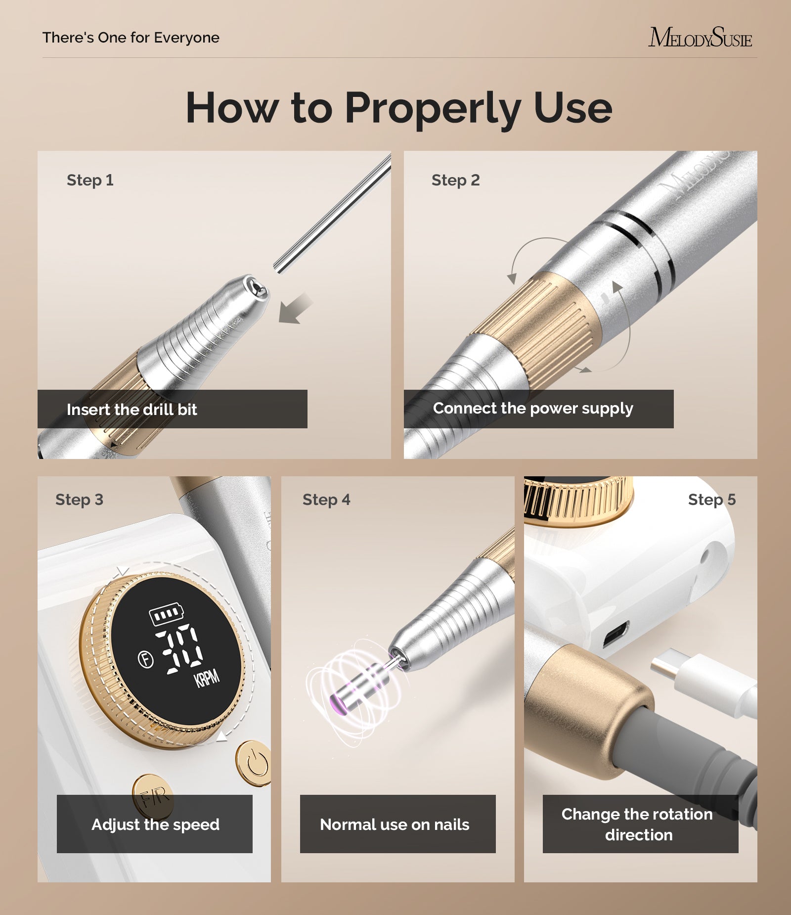 SC330G Rechargeable 30000RPM Nail Drill - White Gold