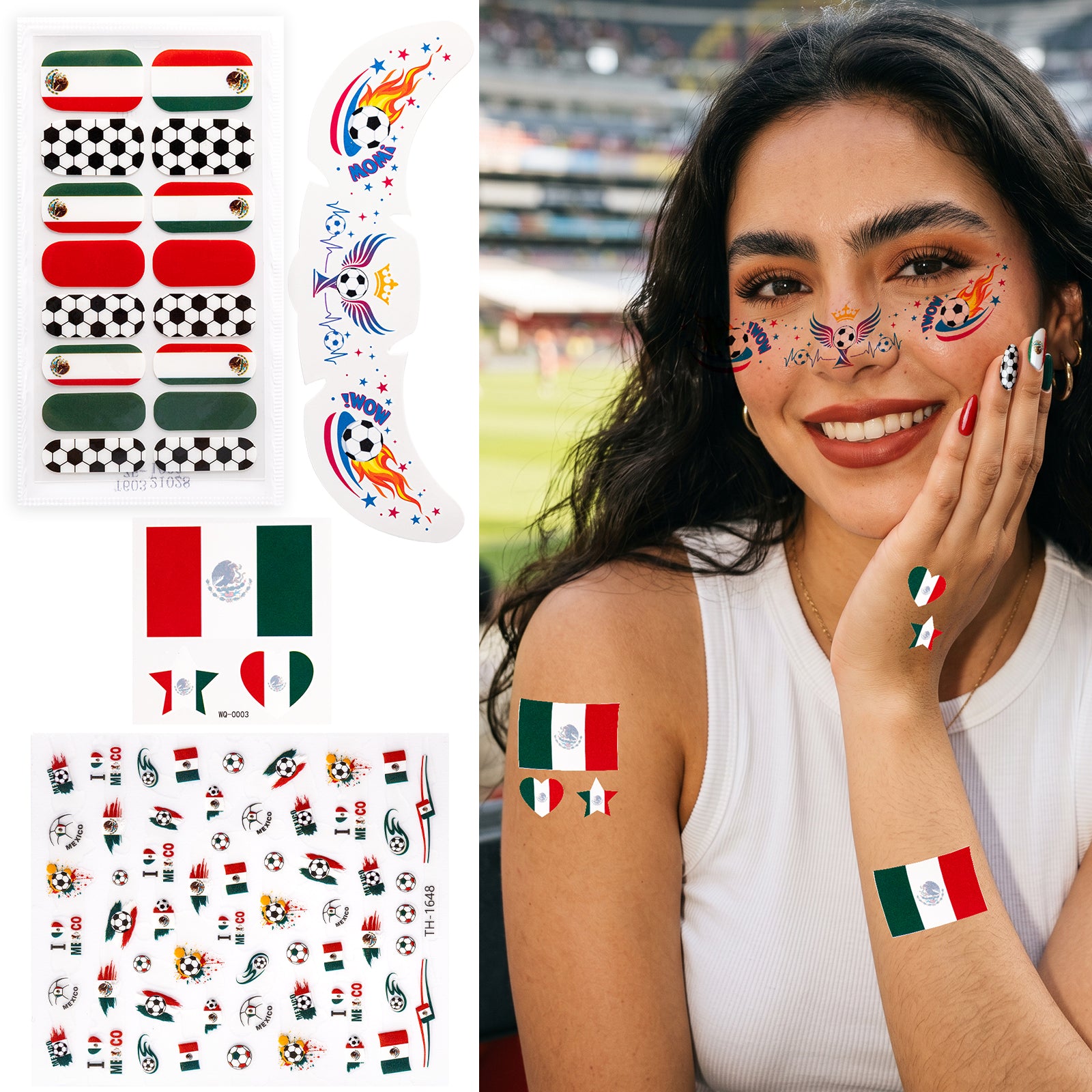 Gameday FanGlow Kit with World Cup Soccer Flag Nail Strips & Face Temporary Tattoos