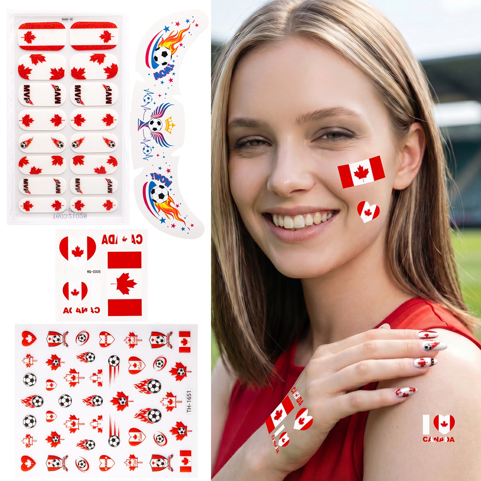 Gameday FanGlow Kit with World Cup Soccer Flag Nail Strips & Face Temporary Tattoos