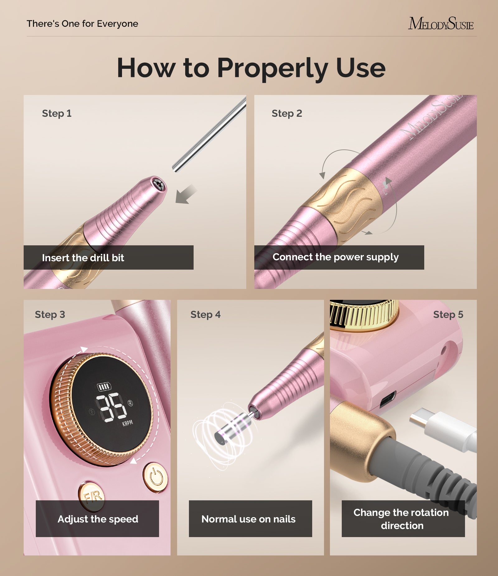 SM330G Rechargeable 35000RPM Nail Drill - Pink