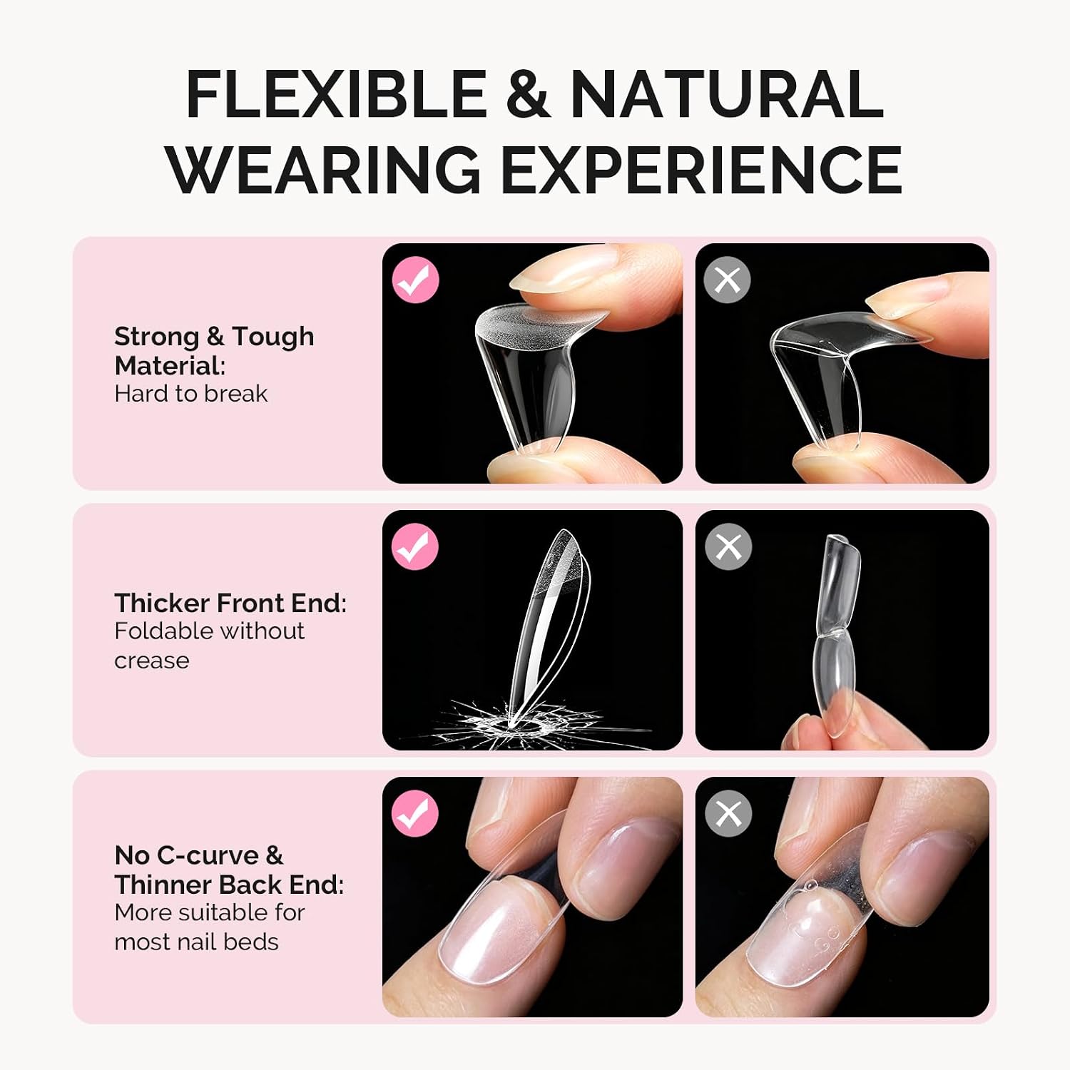 160Pcs Half Matte Clear Acrylic Full Cover Nail Tips
