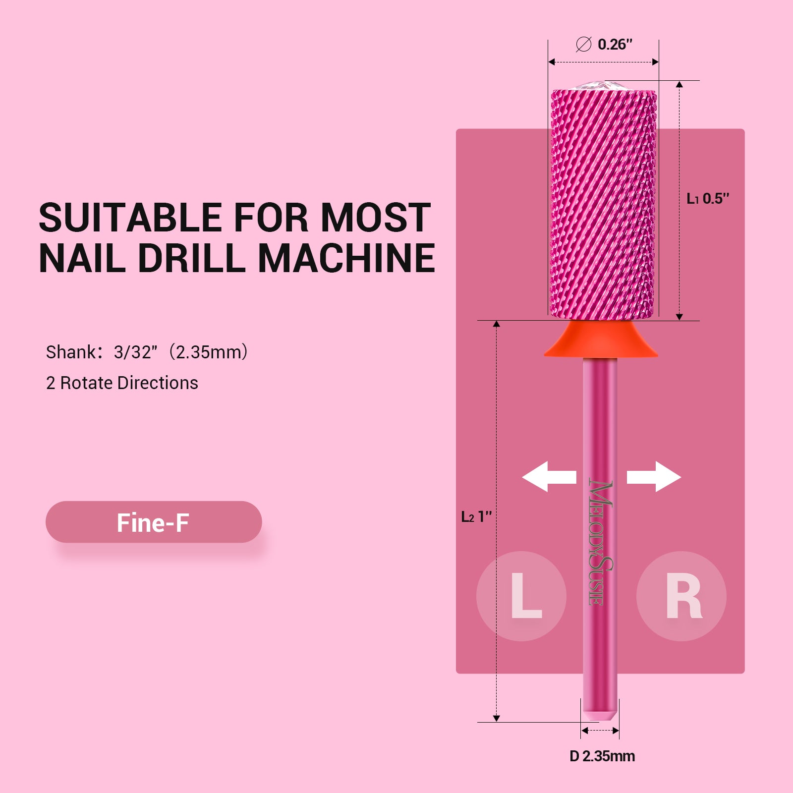 Large Barrel Tungsten Carbide Nail Drill Bit, Crystal Top Heart Shape