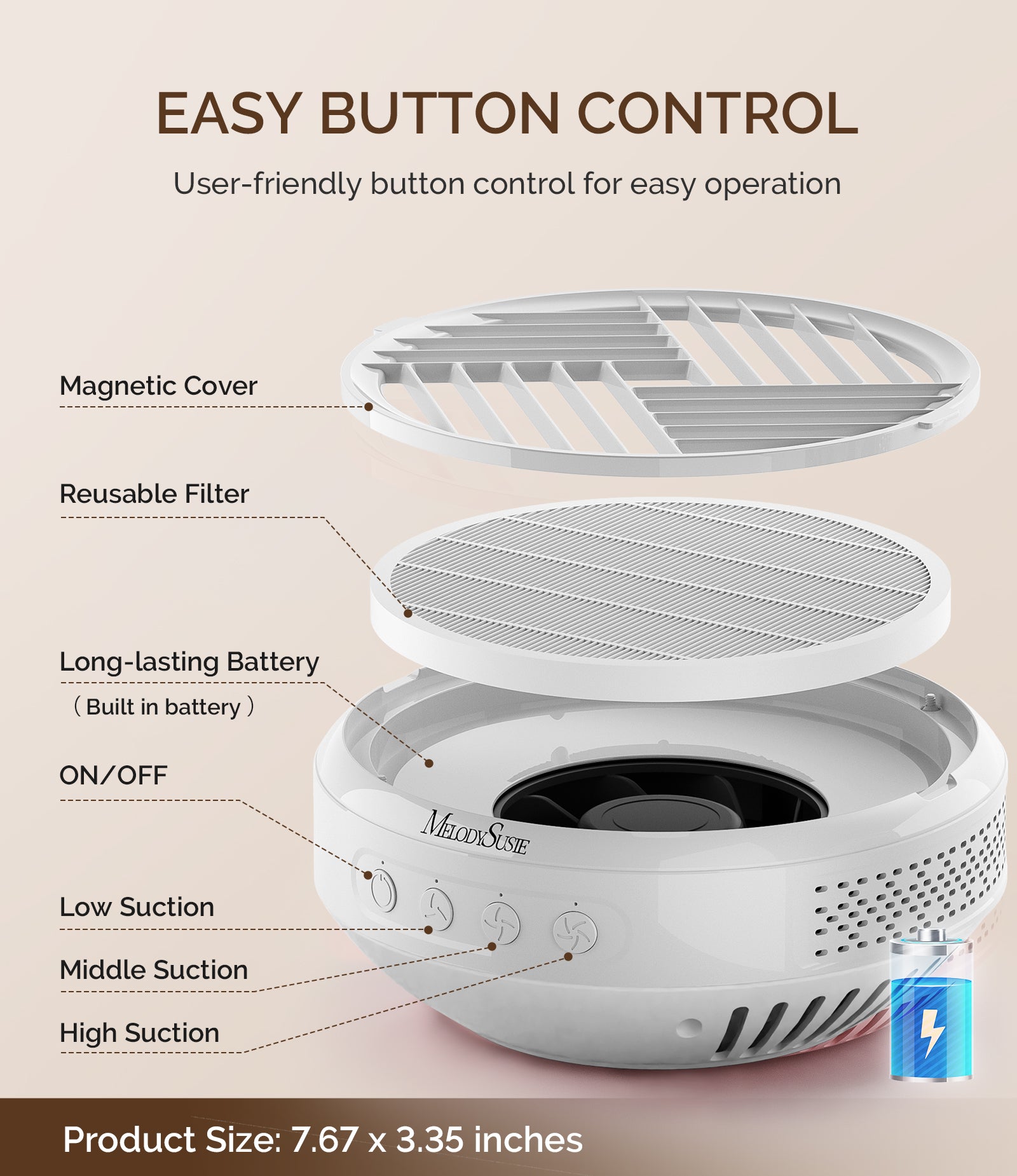 SProR Cordless & Rechargeable Nail Dust Collector - White