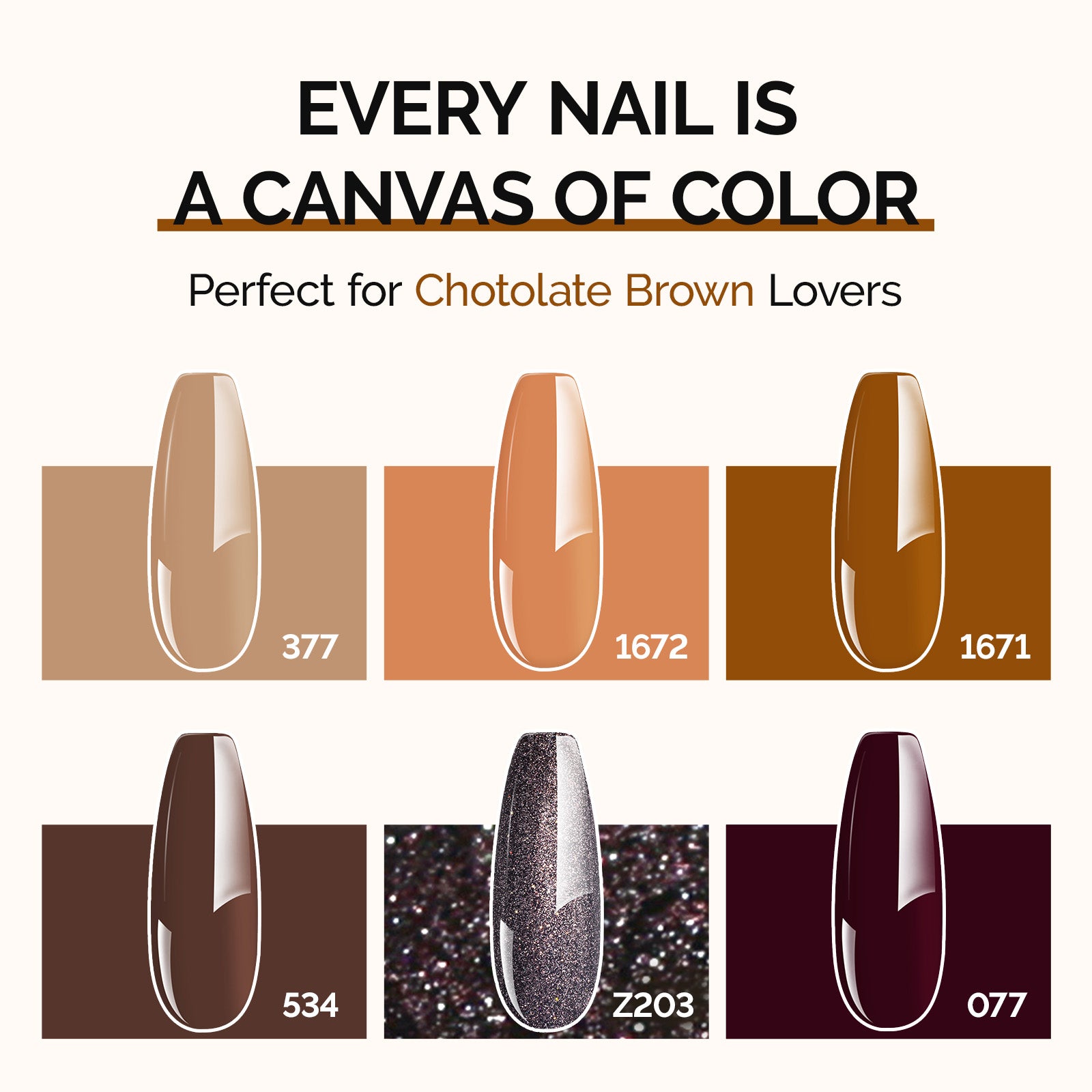 6 Colors TPO-Free Thick Gel Nail Polish Set 15ml - Chocolate Brown