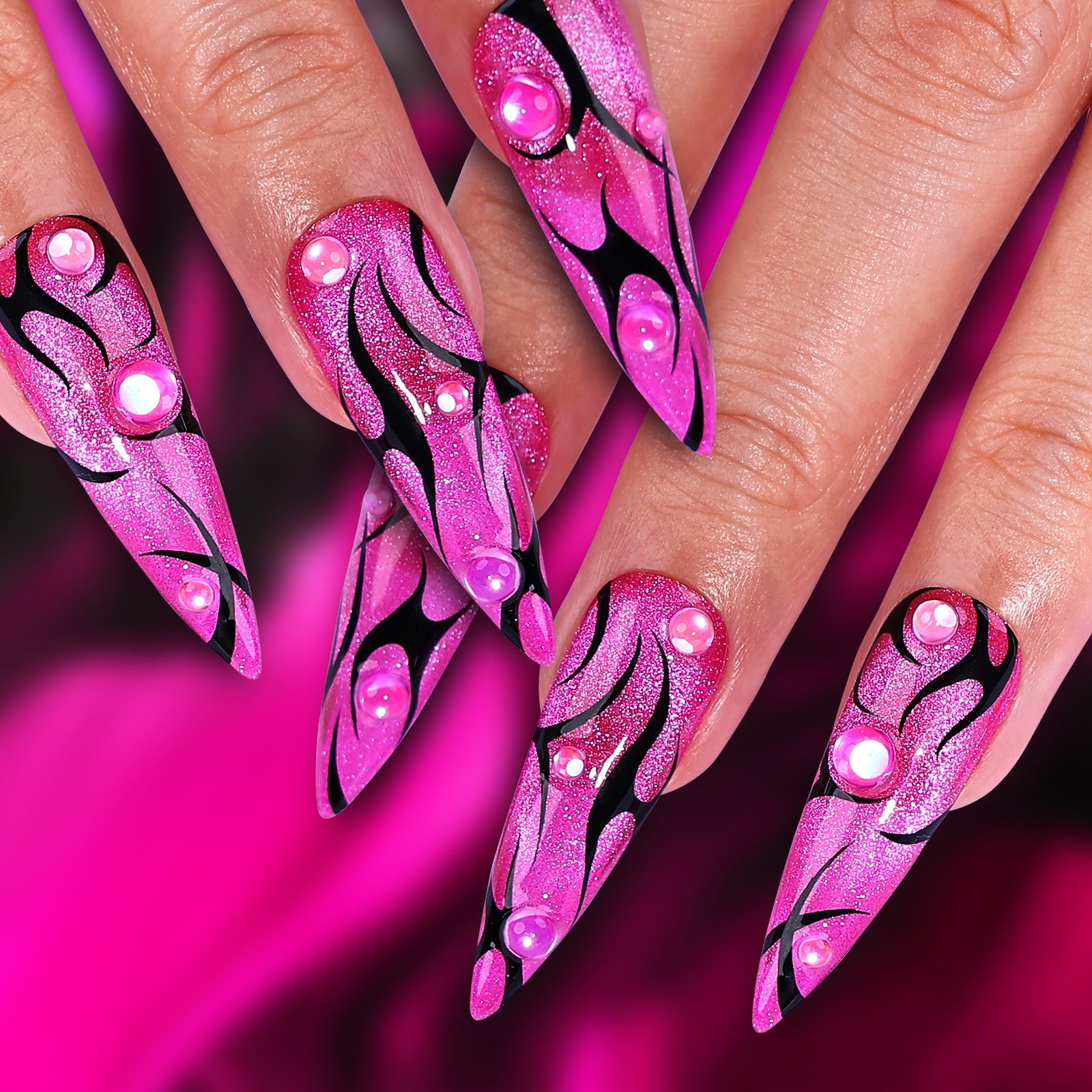 Pink Velvet Stiletto Long Press On Nails | MelodySusie