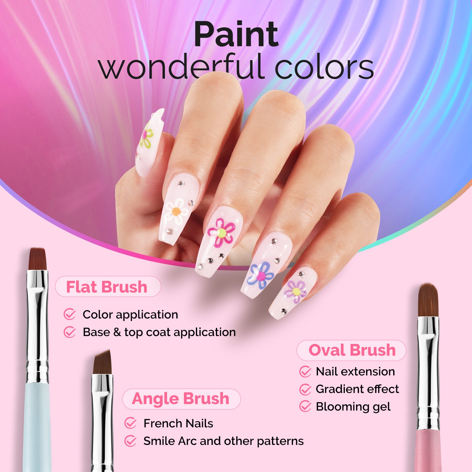 2-in-1 Nail Art Brushes Set 3 Pcs