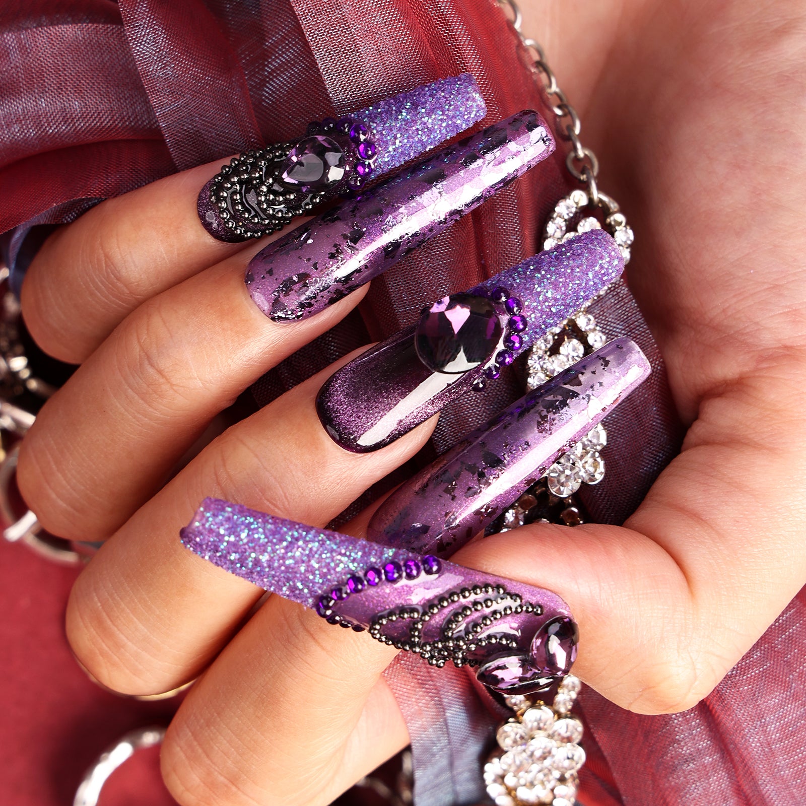 Lavender Royalty Coffin Long Press On Nails| MelodySusie