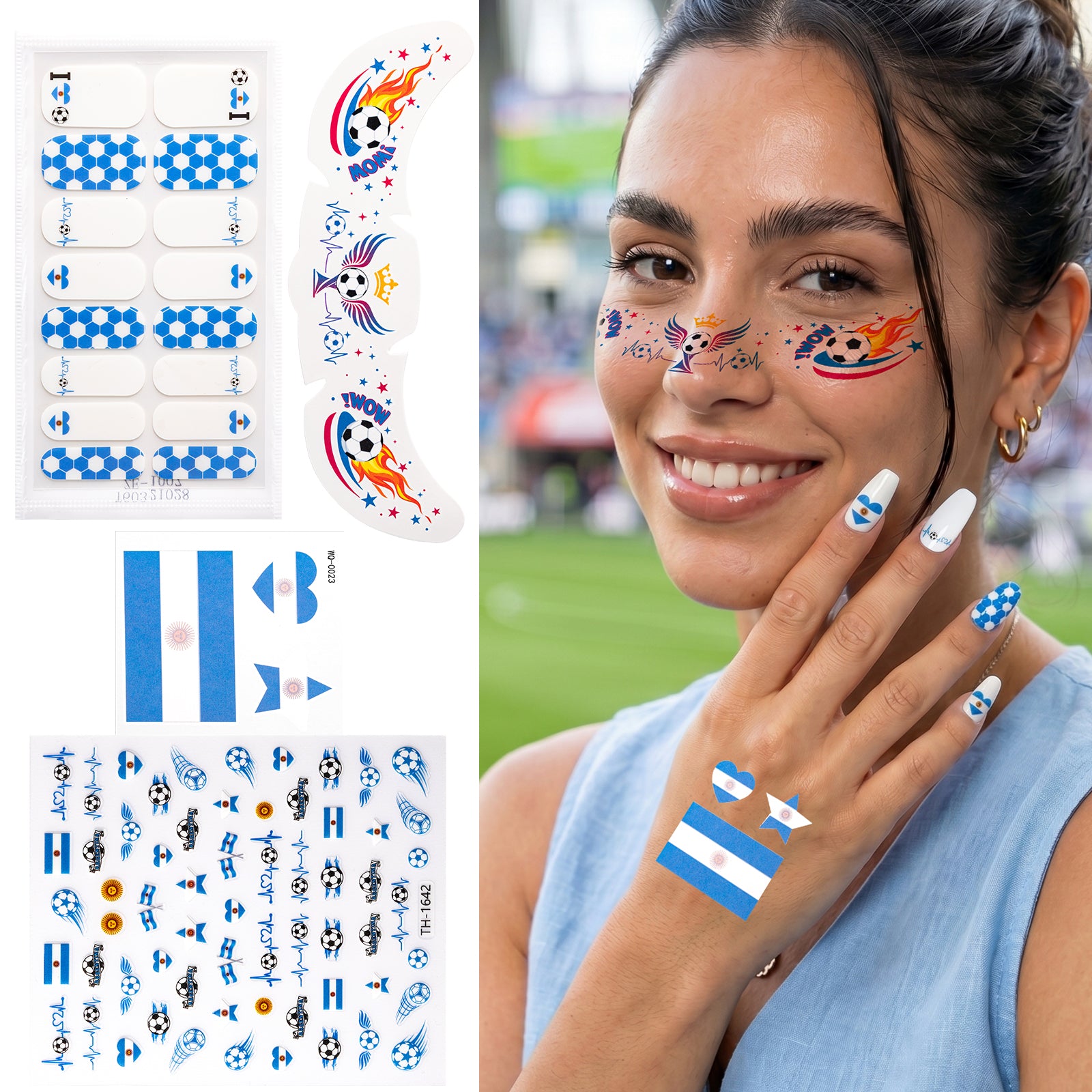 Gameday FanGlow Kit with World Cup Soccer Flag Nail Strips & Face Temporary Tattoos