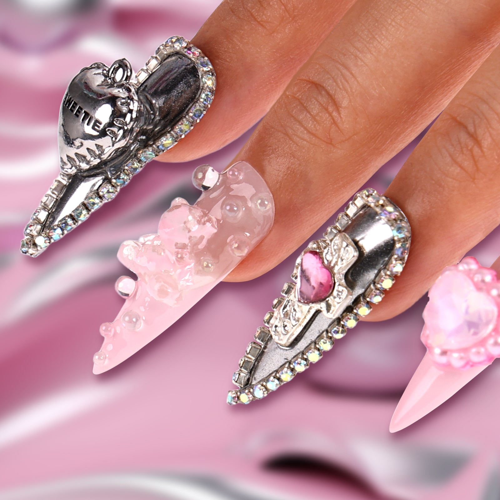Metallic Sweetie Stiletto Medium Press On Nails | MelodySusie