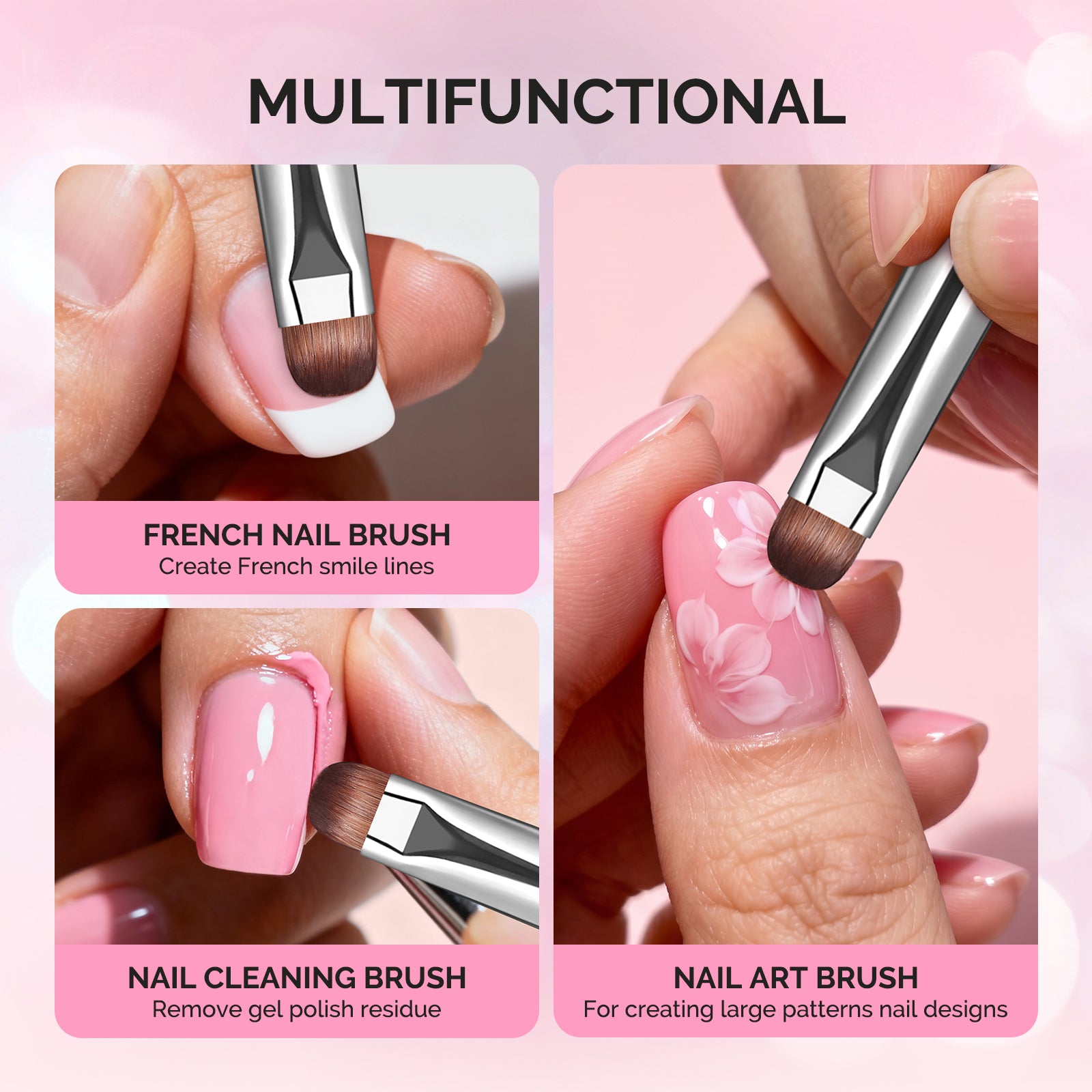 French Manicure with Rosewood Handles Nail Brush Set with Brush Holder - Sizes #10, #12, #14, #16
