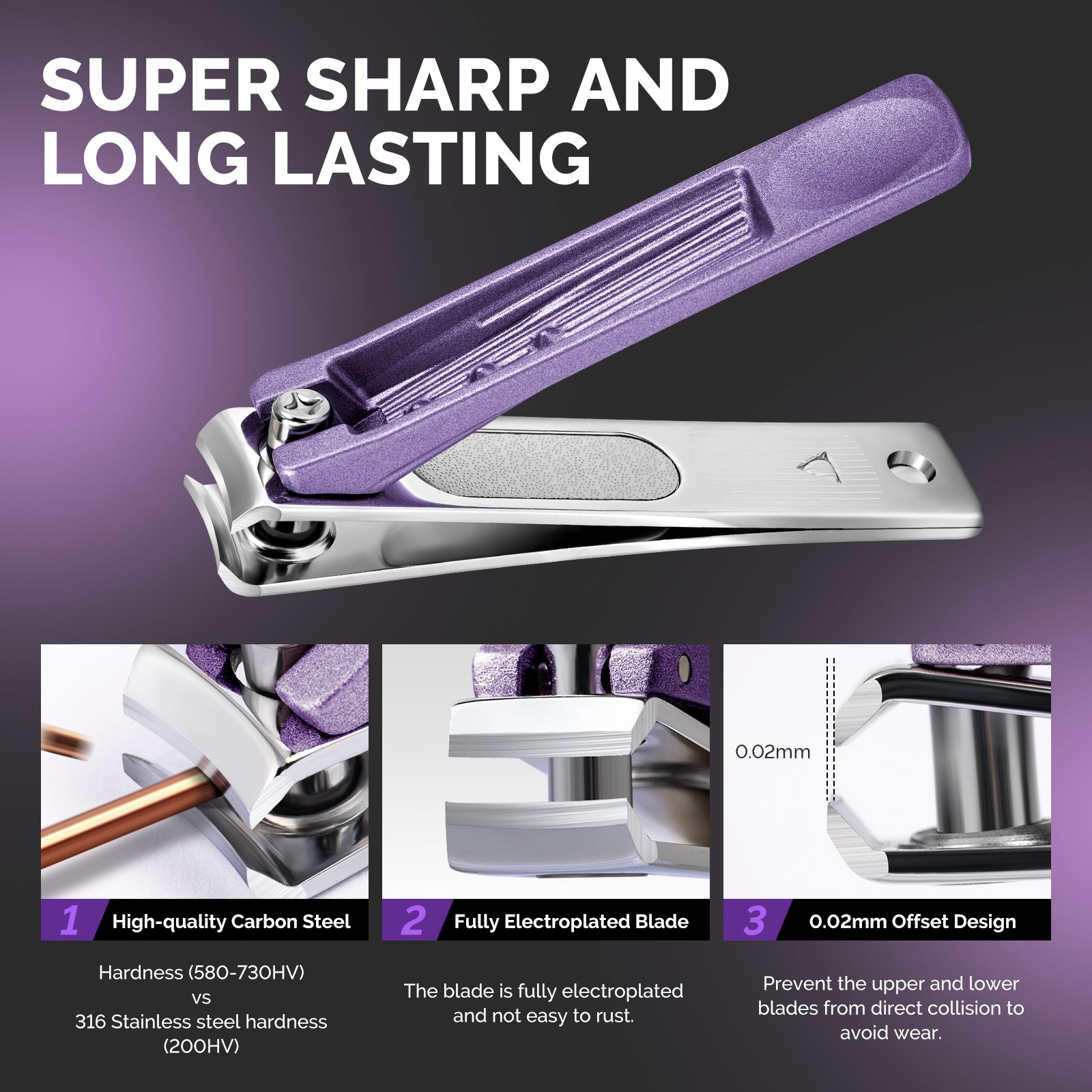 Stainless Steel Nail Clippers 4 in 1 Kit - Purple