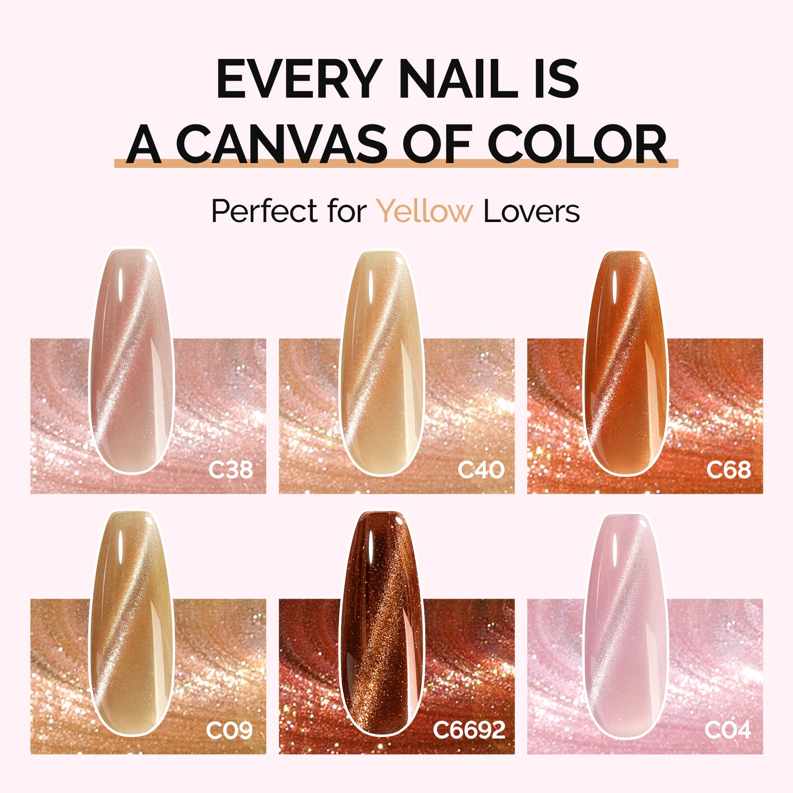 6 Colors Jeweliver Cat Eye Gel Nail Polish Set 0.5 fl oz/15ml - Yellow