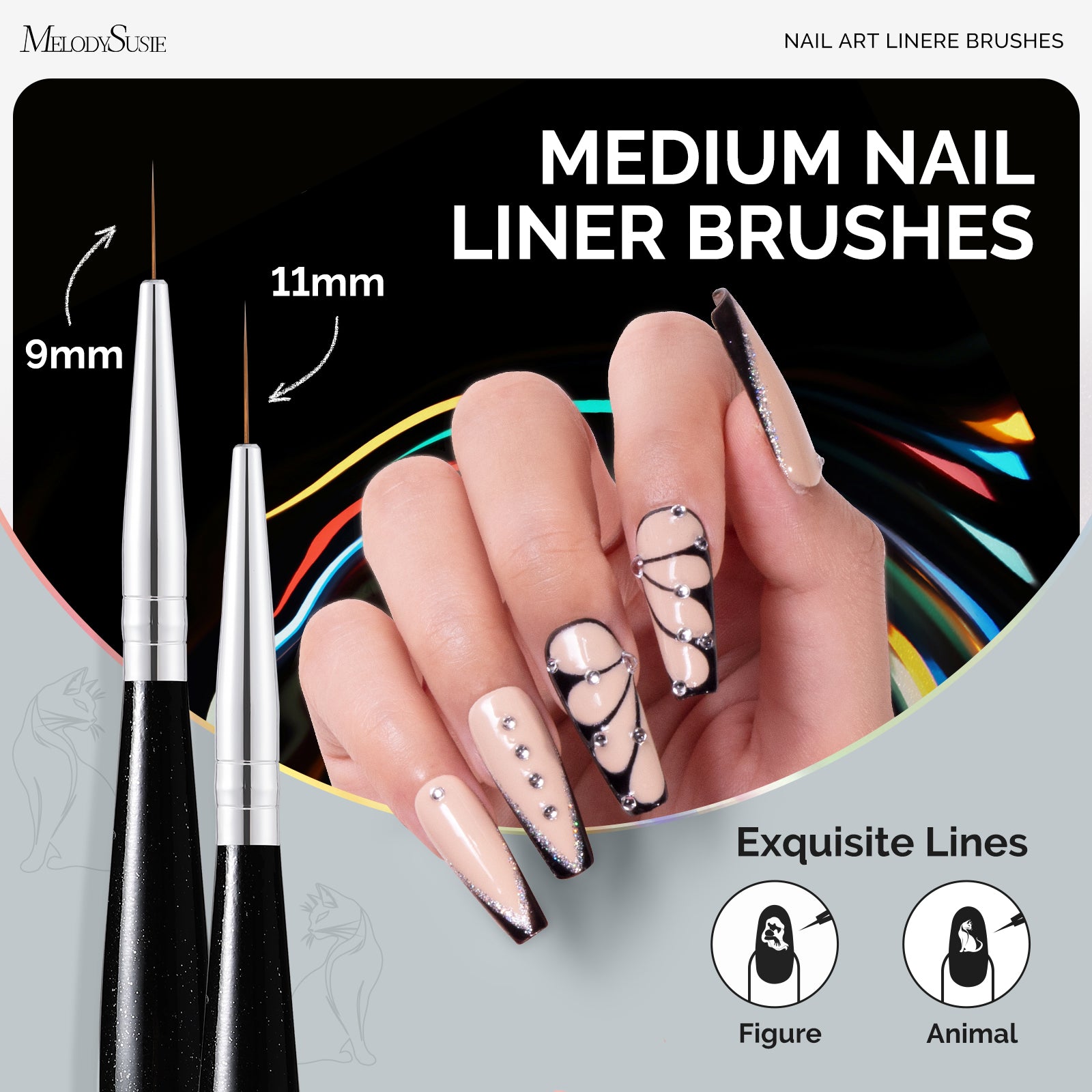Nail Art Liner Brushes 5Pcs - Black
