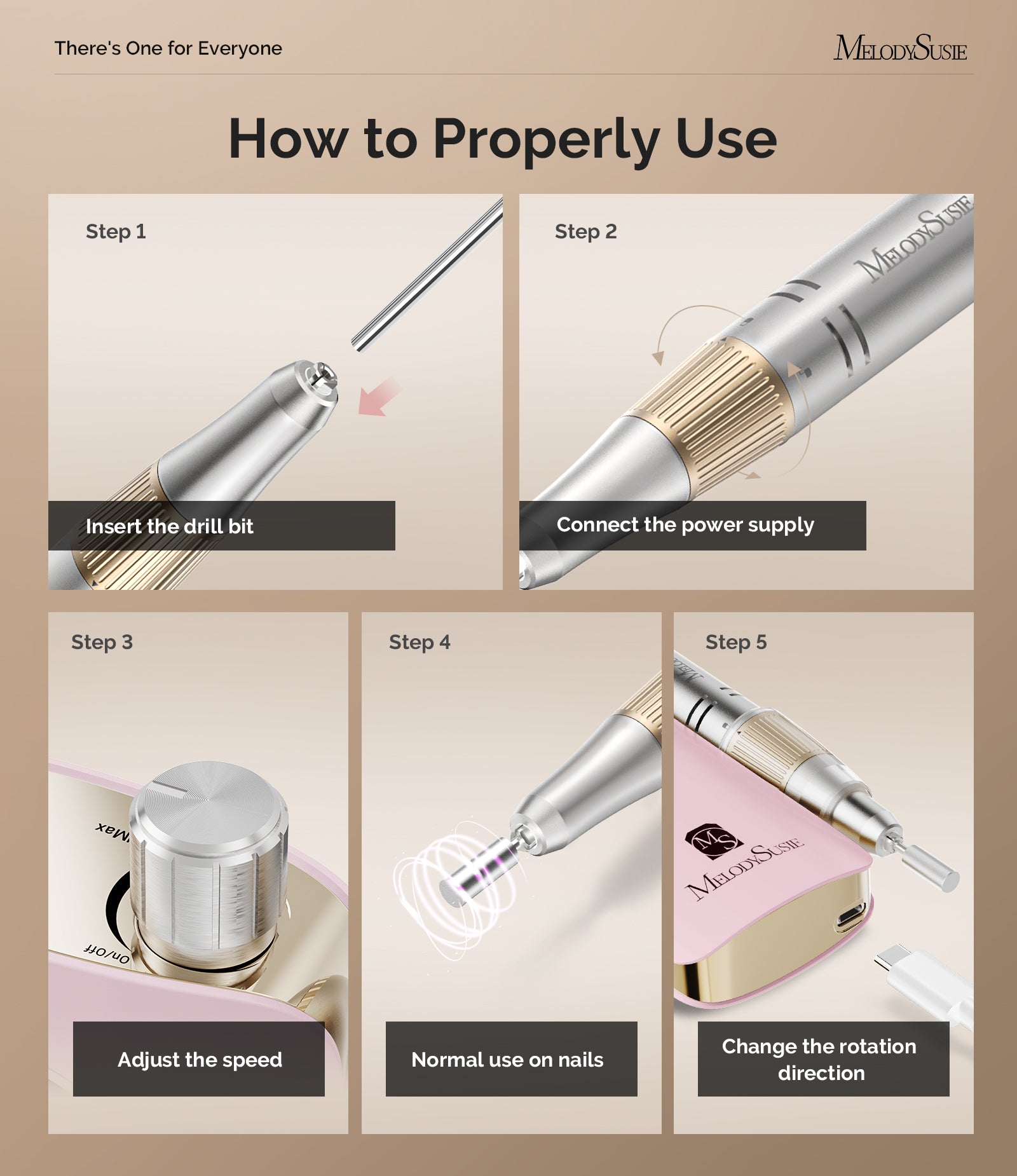 SC320F Rechargeable Nail Drill 30000RPM - Pink Gold