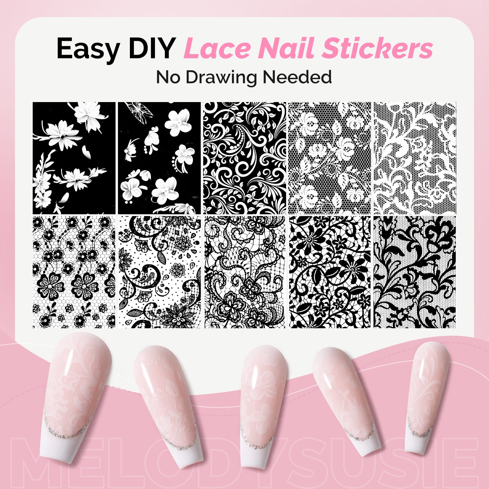 Nail Foil Glue Gel with 20 Rolls Lace Flower Stickers Set