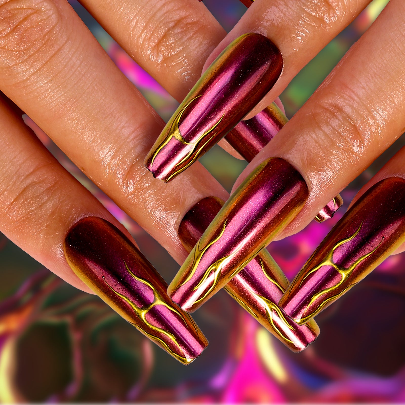 Champagne Sparkle Coffin Deep Press On Nails | MelodySusie