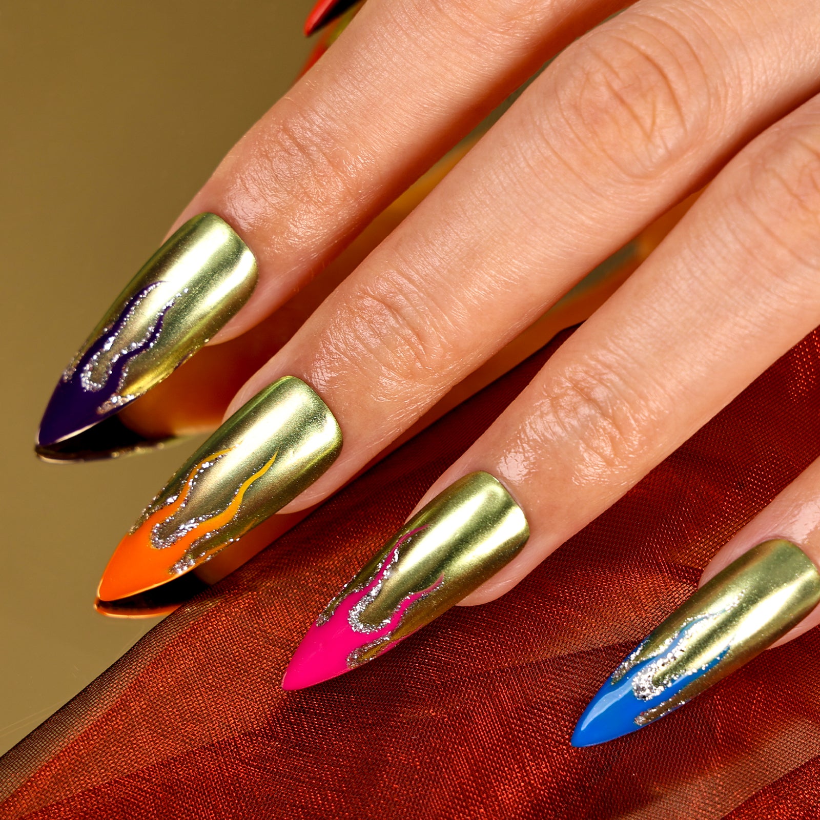 Golden Hour Stiletto Long Press On Nails| MelodySusie
