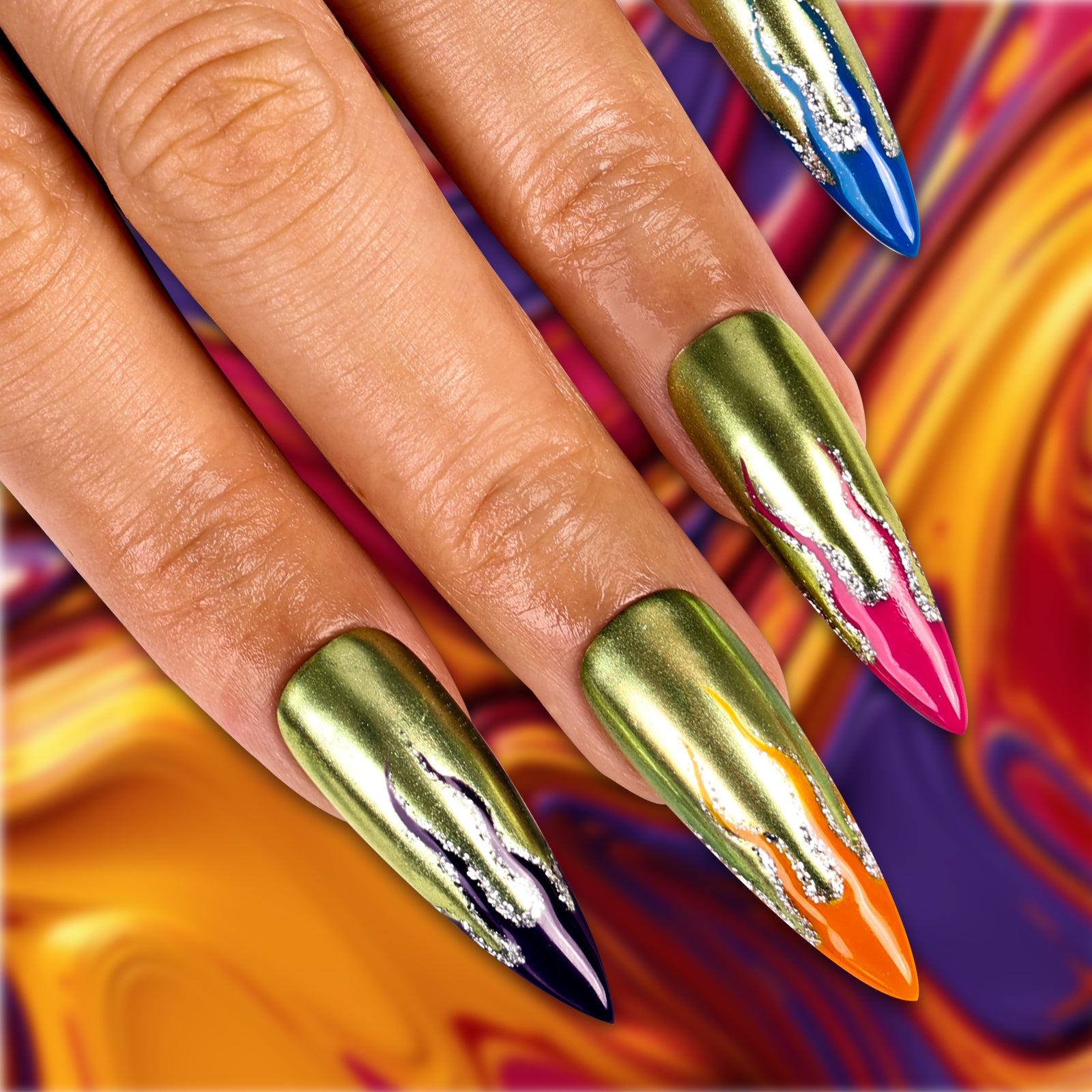 Golden Hour Stiletto Long Press On Nails| MelodySusie