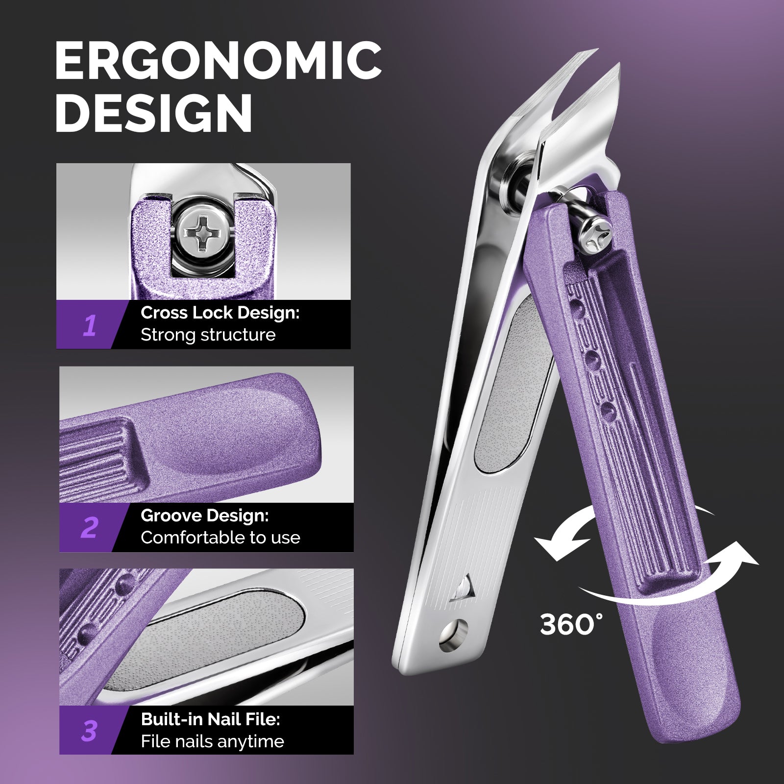 Stainless Steel Nail Clippers 4 in 1 Kit - Purple