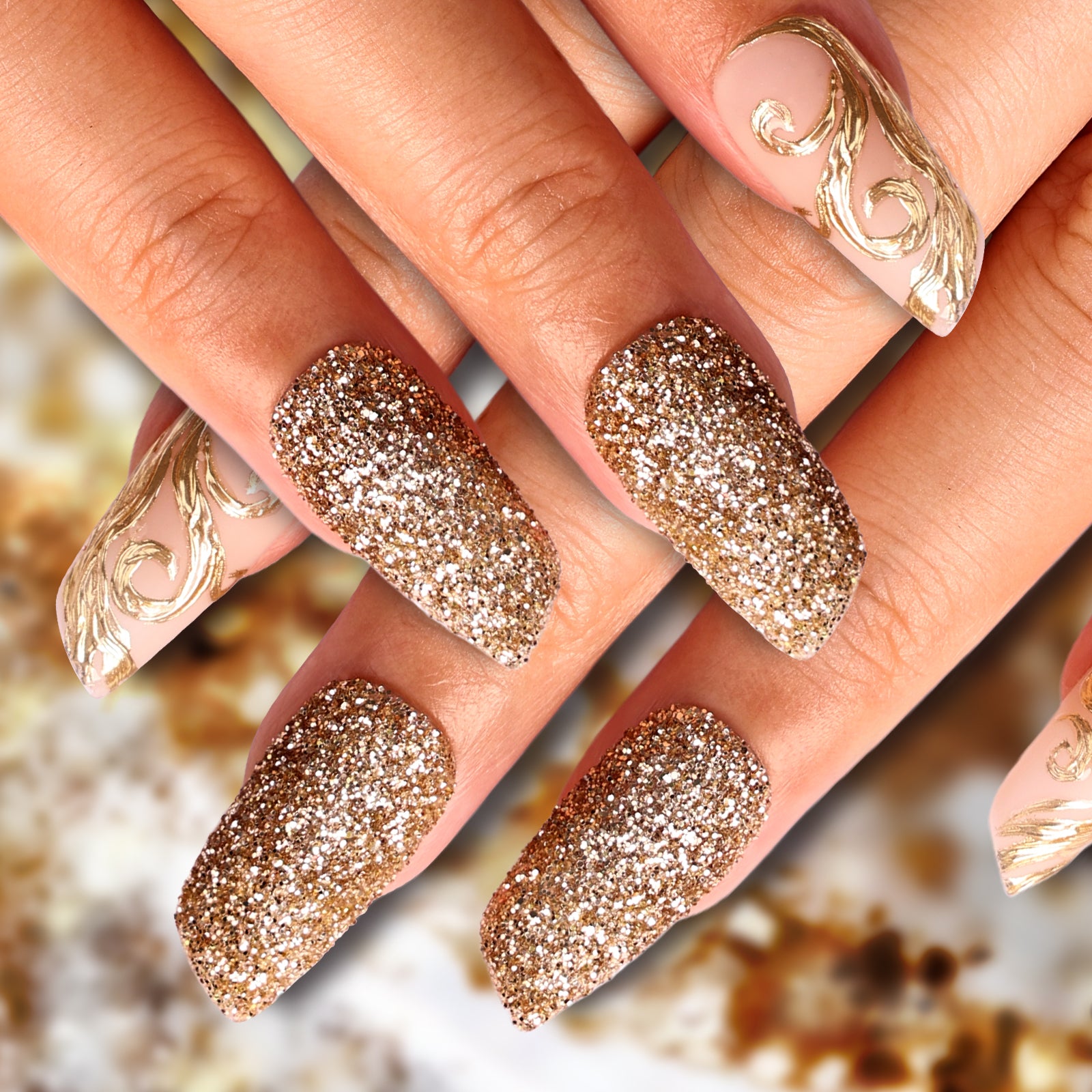Golden luster Special Short Lipstick Press On Nails | MelodySusie