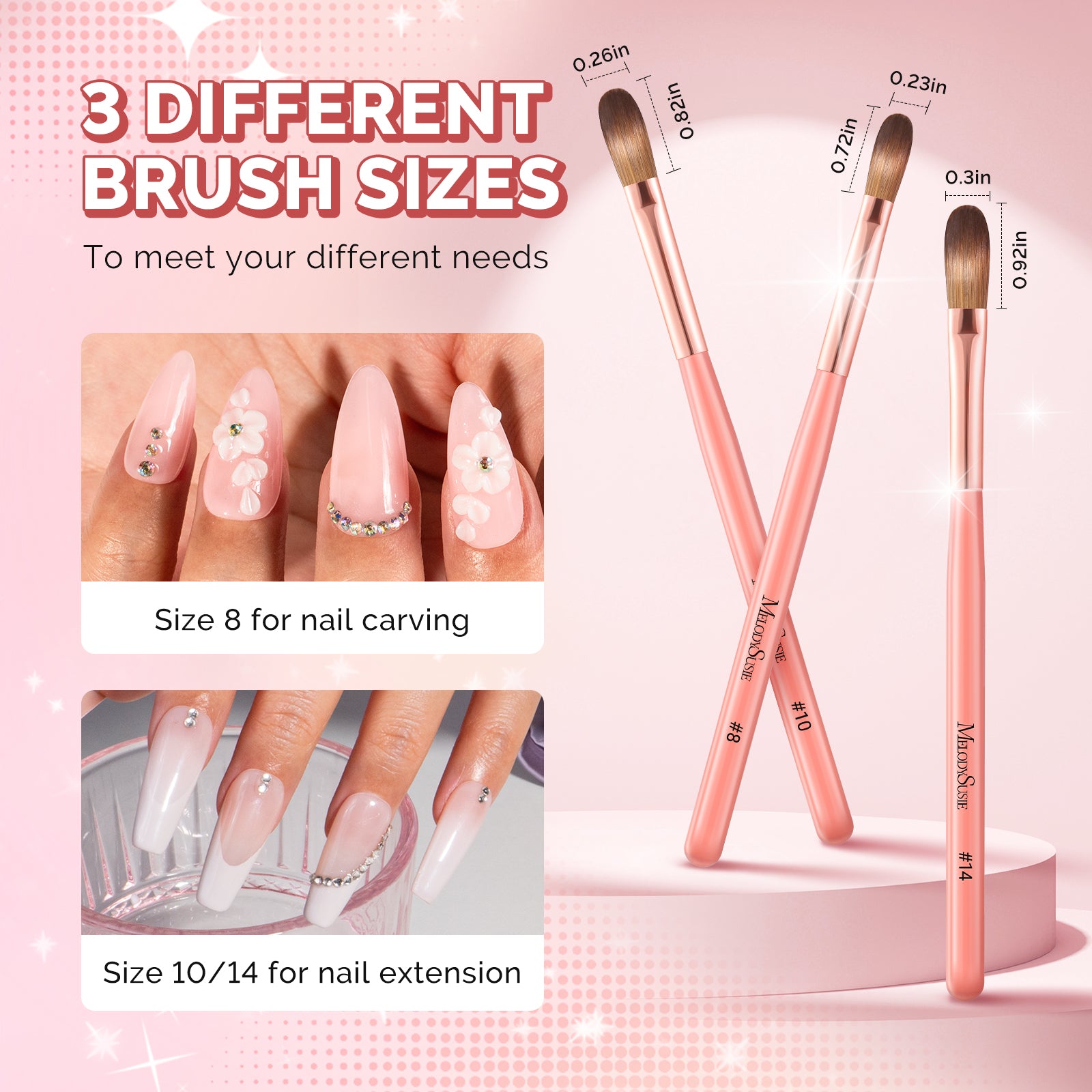 3Pcs Acrylic Nail Brush Set