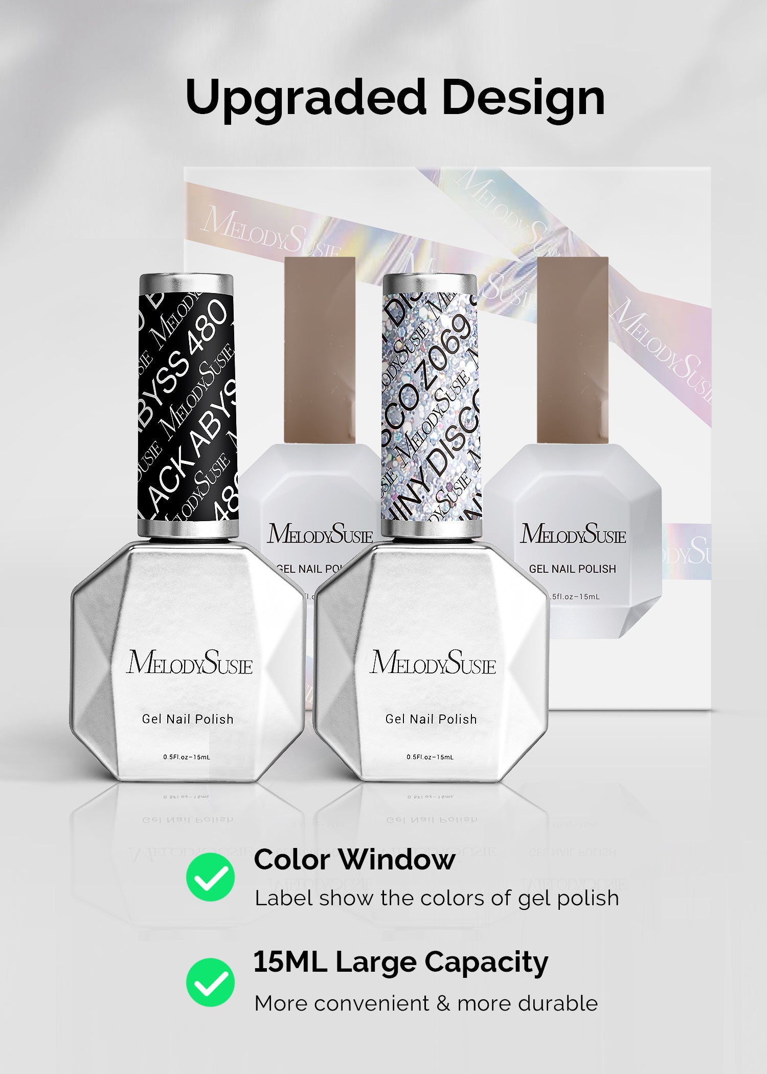 TPO-Free Thick Gel Nail Polish Silver and Black 2 Pack 15ml