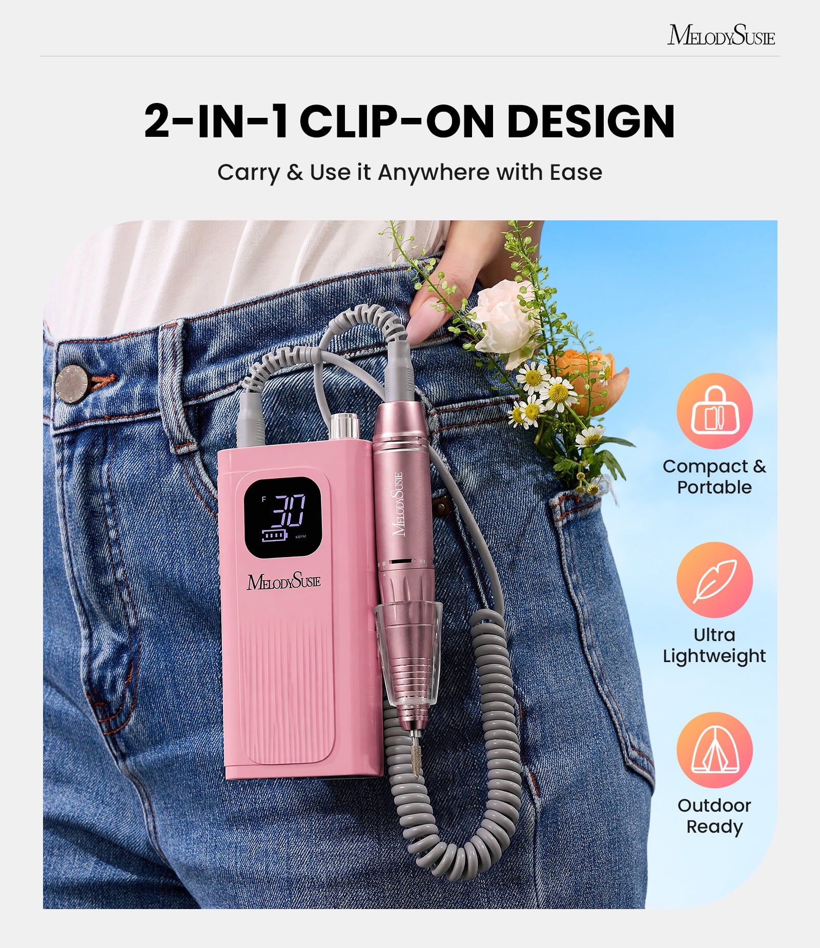 SC300E Clip-On Rechargeable Nail Drill 30,000RPM