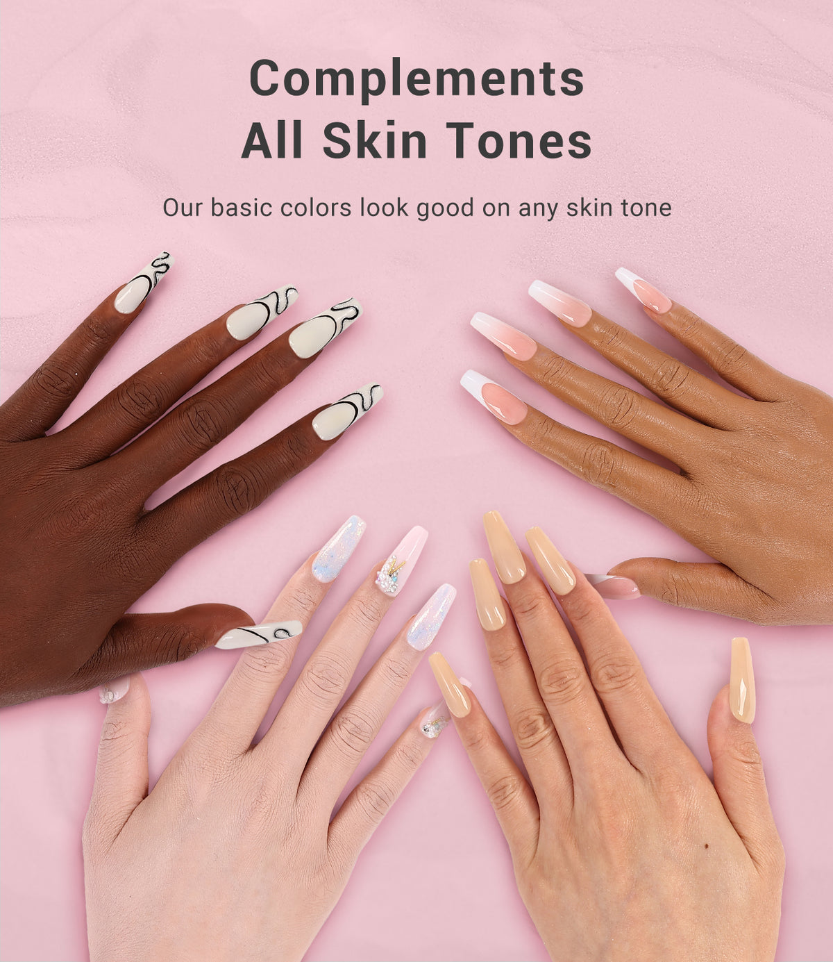 5 colors of acrylic powder complements all skin tones | MelodySusie