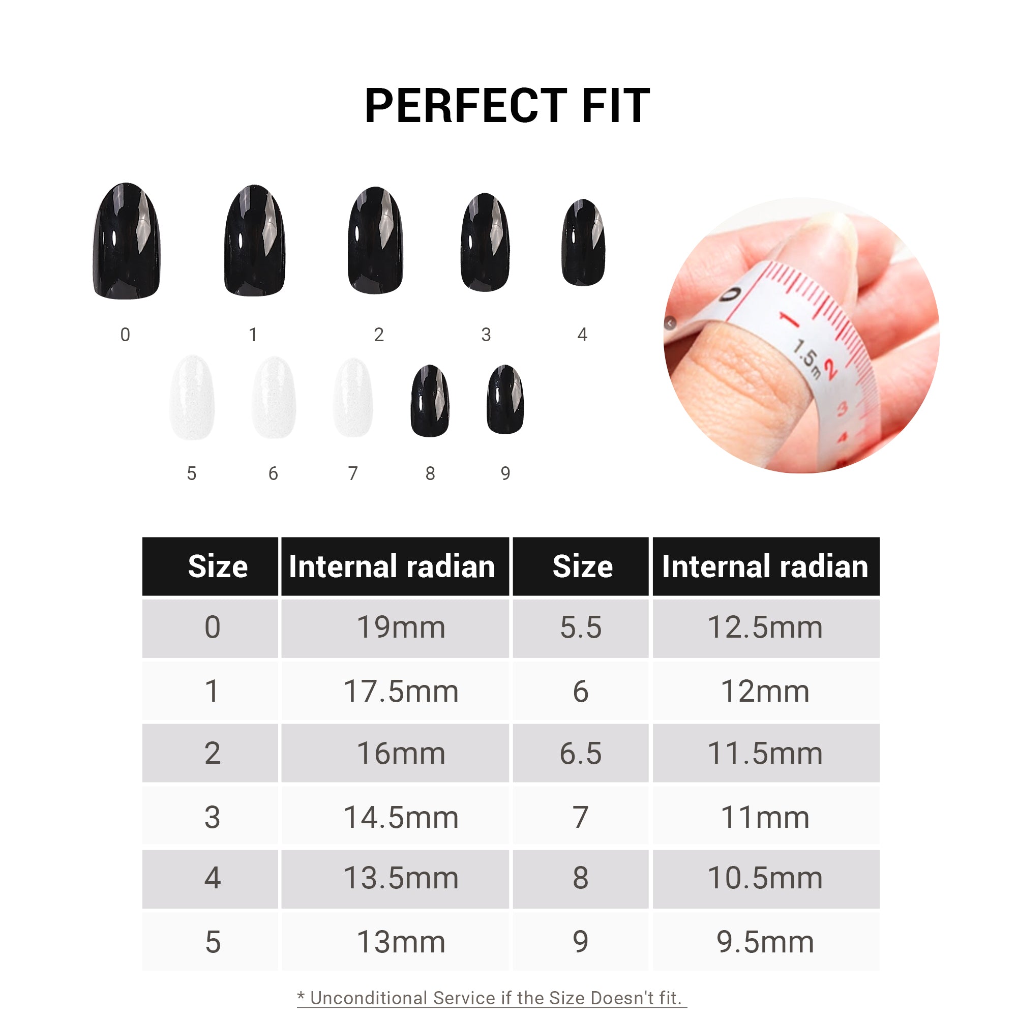Acrylic Press On Nails - Short Almond Shape Classic Black