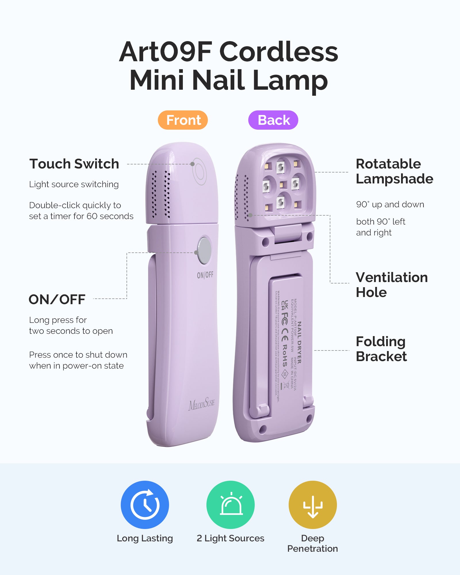 P-ART09F Foldable & Standable 2-in-1 Design LED/UV Nail Lamp - Purple