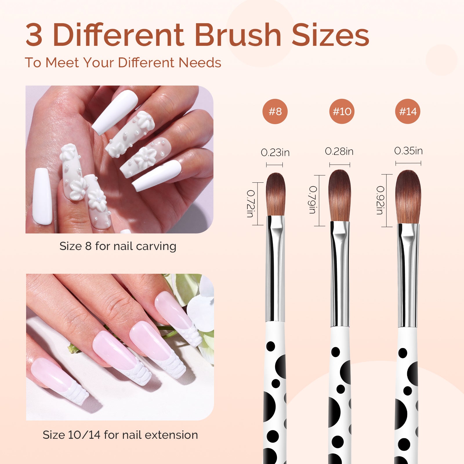Acrylic Nail Brush Set 3Pcs - White