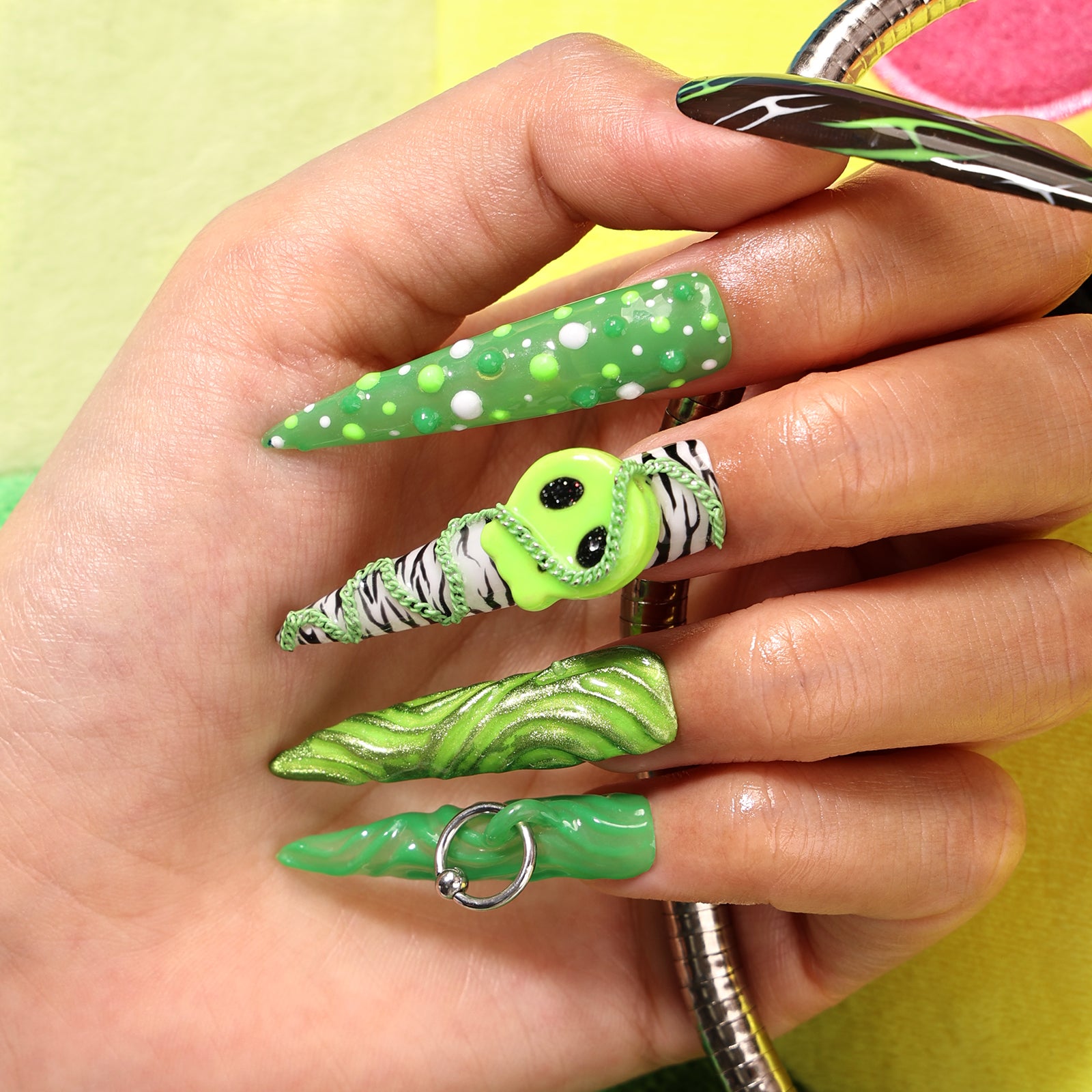 Green Halloween Stiletto Longest Press On Nails | MelodySusie