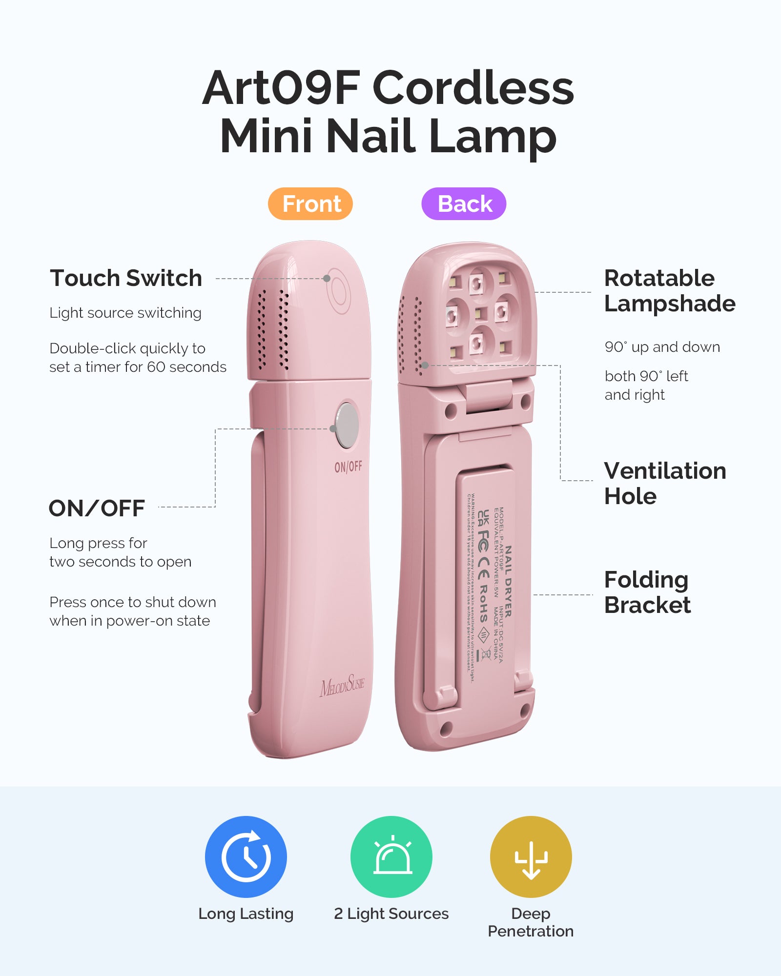 P-ART09F Foldable & Standable 2-in-1 Design LED/UV Nail Lamp - Pink