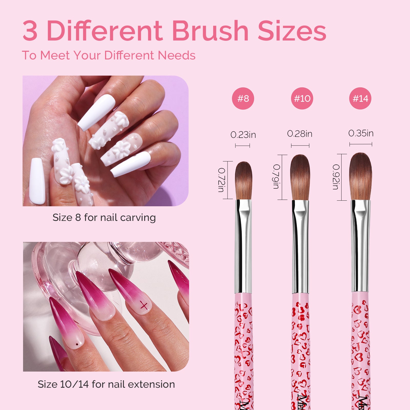 3Pcs Acrylic Nail Brush Set - Pink