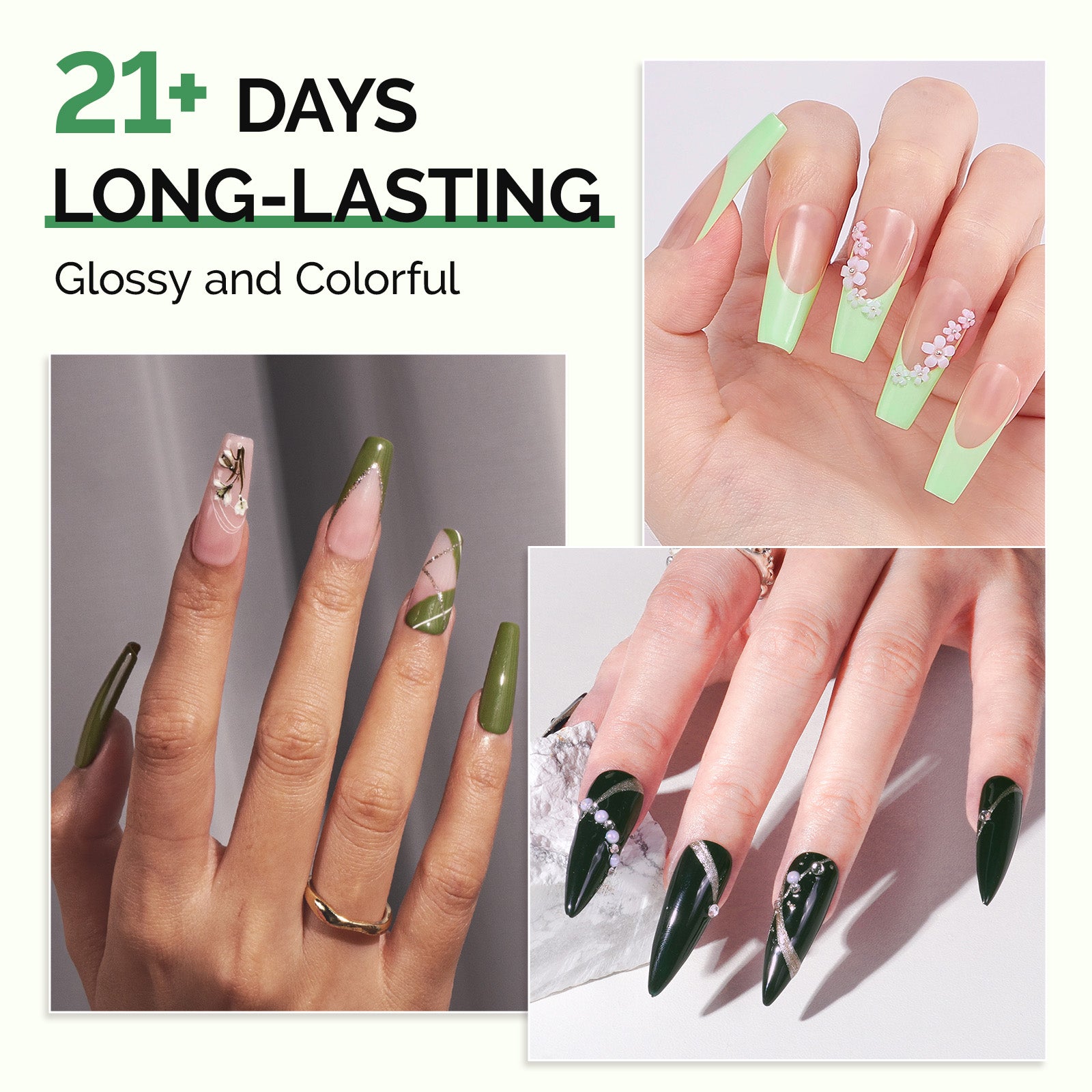 6 Colors TPO-Free Thick Gel Nail Polish Set 15ml - Spring Green