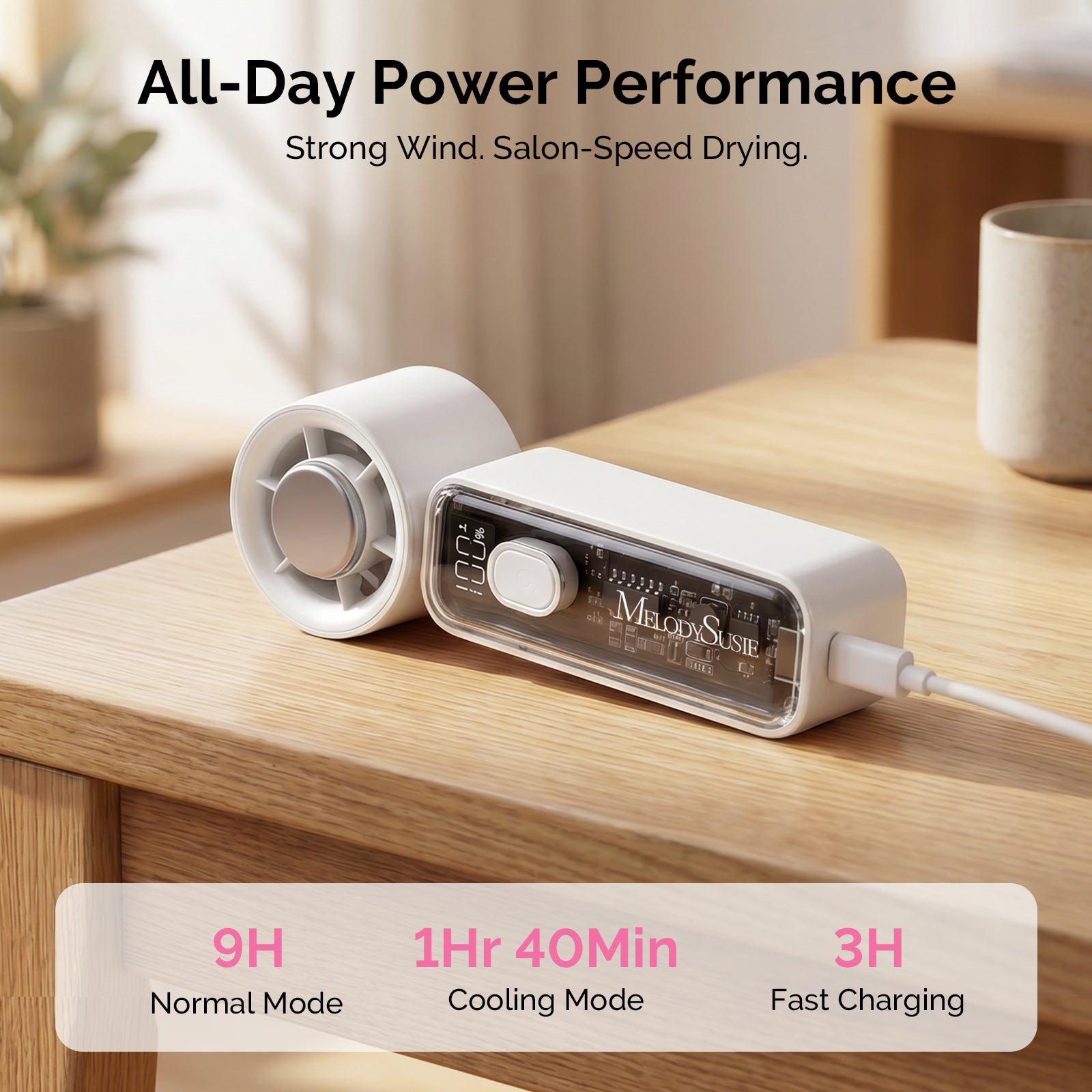 Portable & Rechargeable P-ARTF13 Mini Nail Art Cooling & Drying Fan - White