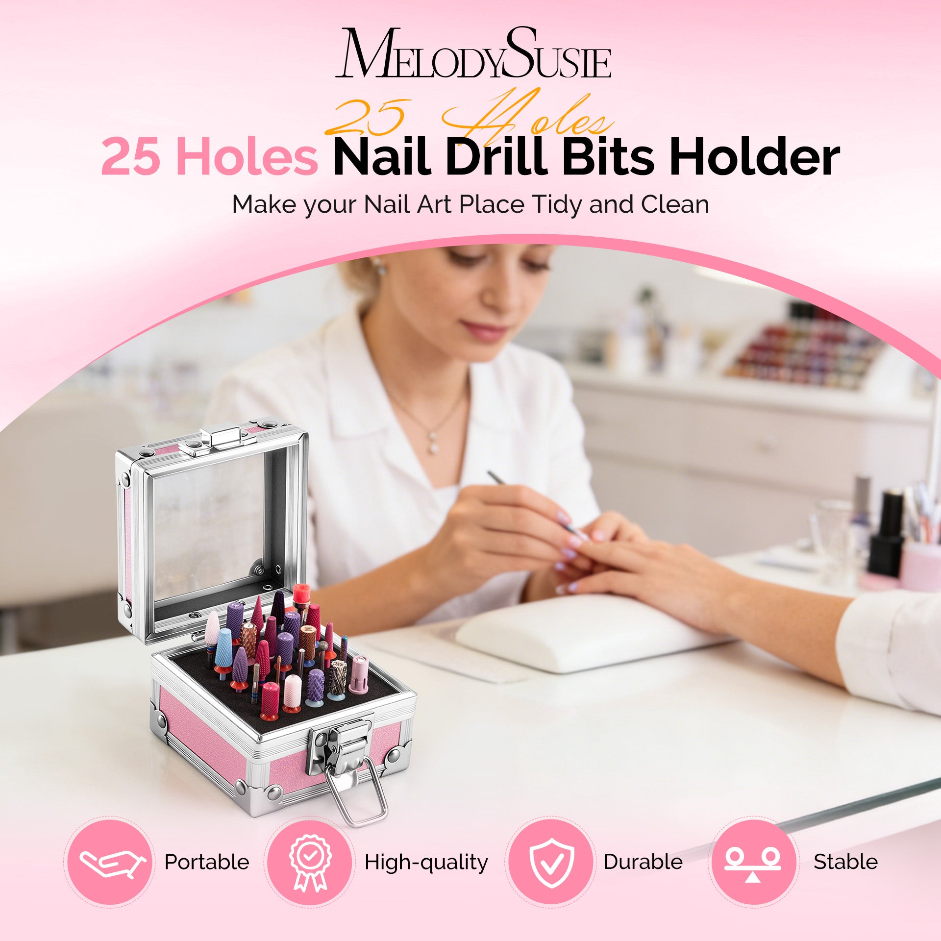 Nail Drill Bits Holder 25 Holes Case (Drill Bits Not Included)