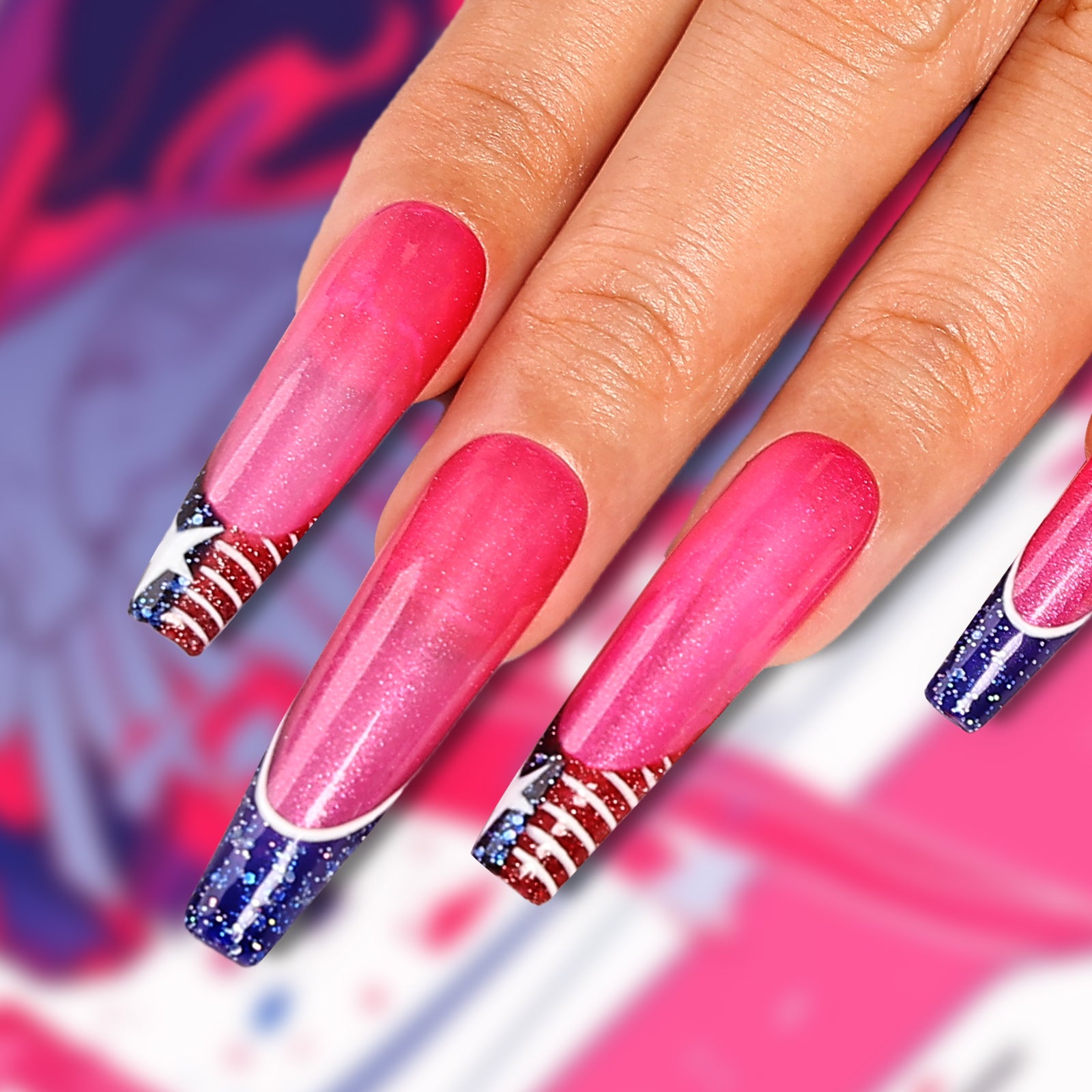 Pink Firework Coffin Xtreme Press On Nails