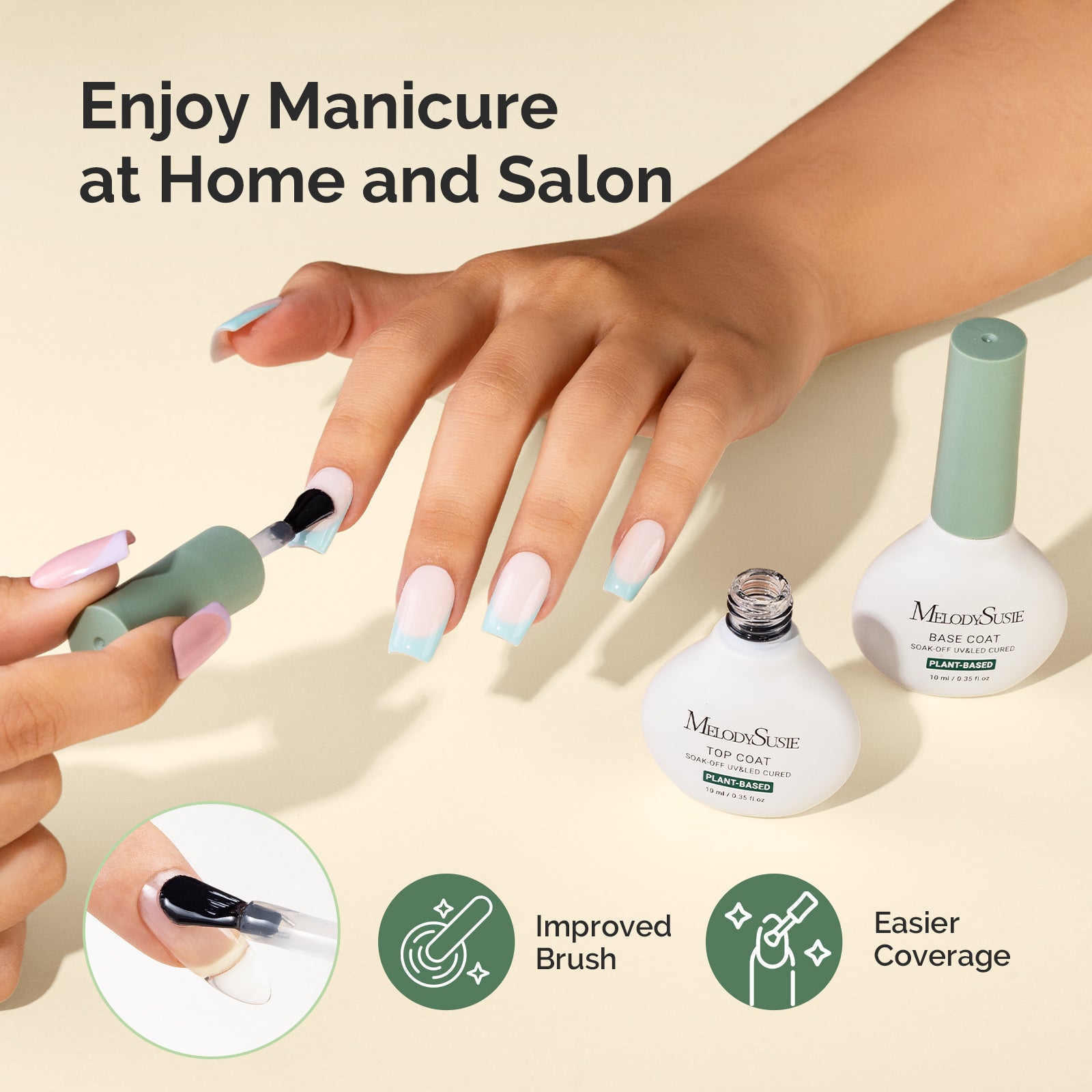 Plant-Based Gel Nail Polish Top Coat & Base Coat - 10ml