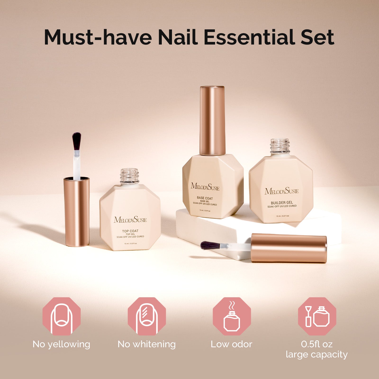 Top & Base Coat Gel Essentials Set - 3Pcs