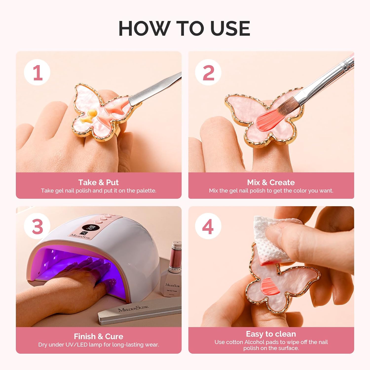 Adjustable Resin Nail Art Palette Finger Rings Set 4Pcs