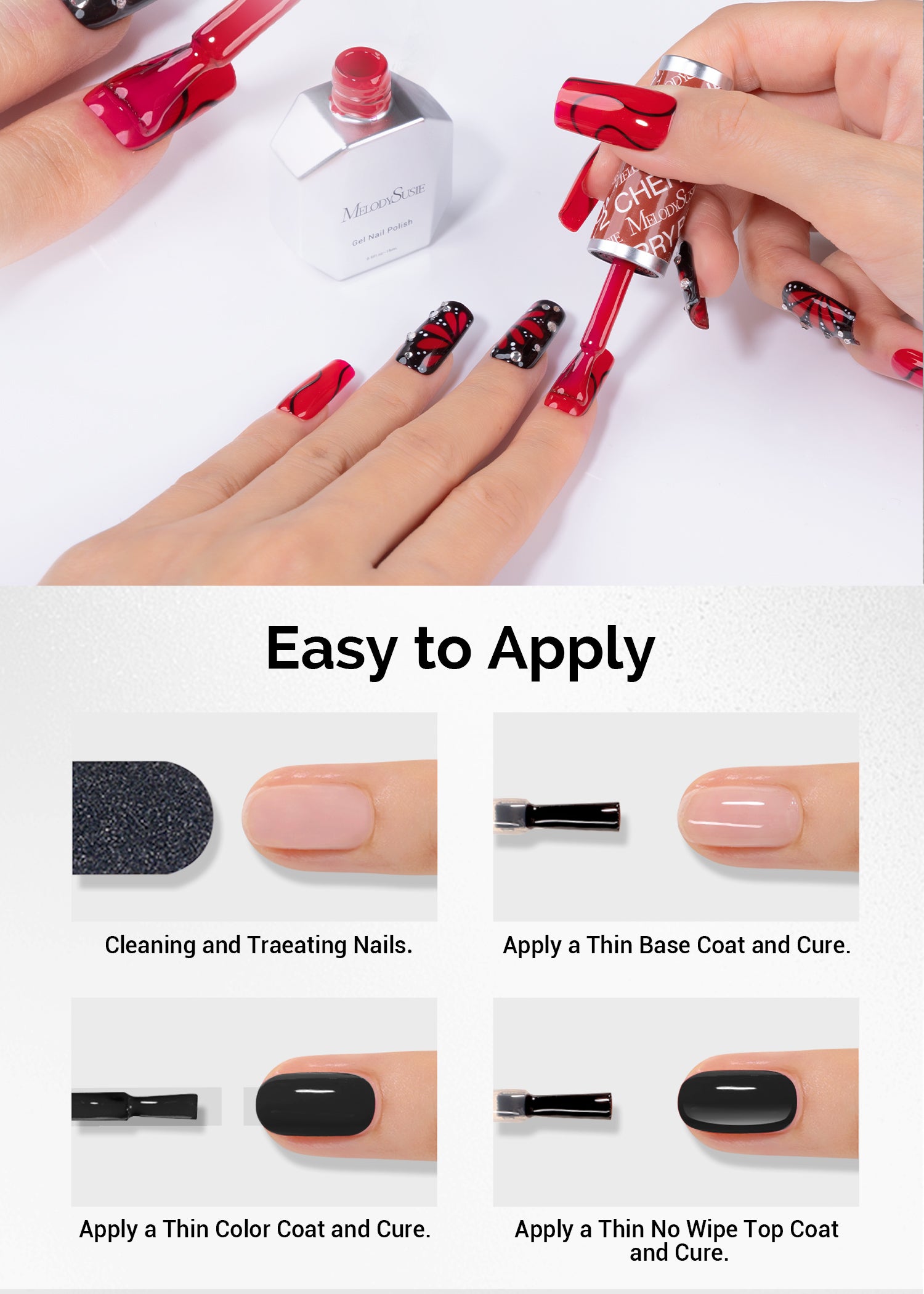 TPO-Free Thick Gel Nail Polish Black and Red 2 Pack 15ml