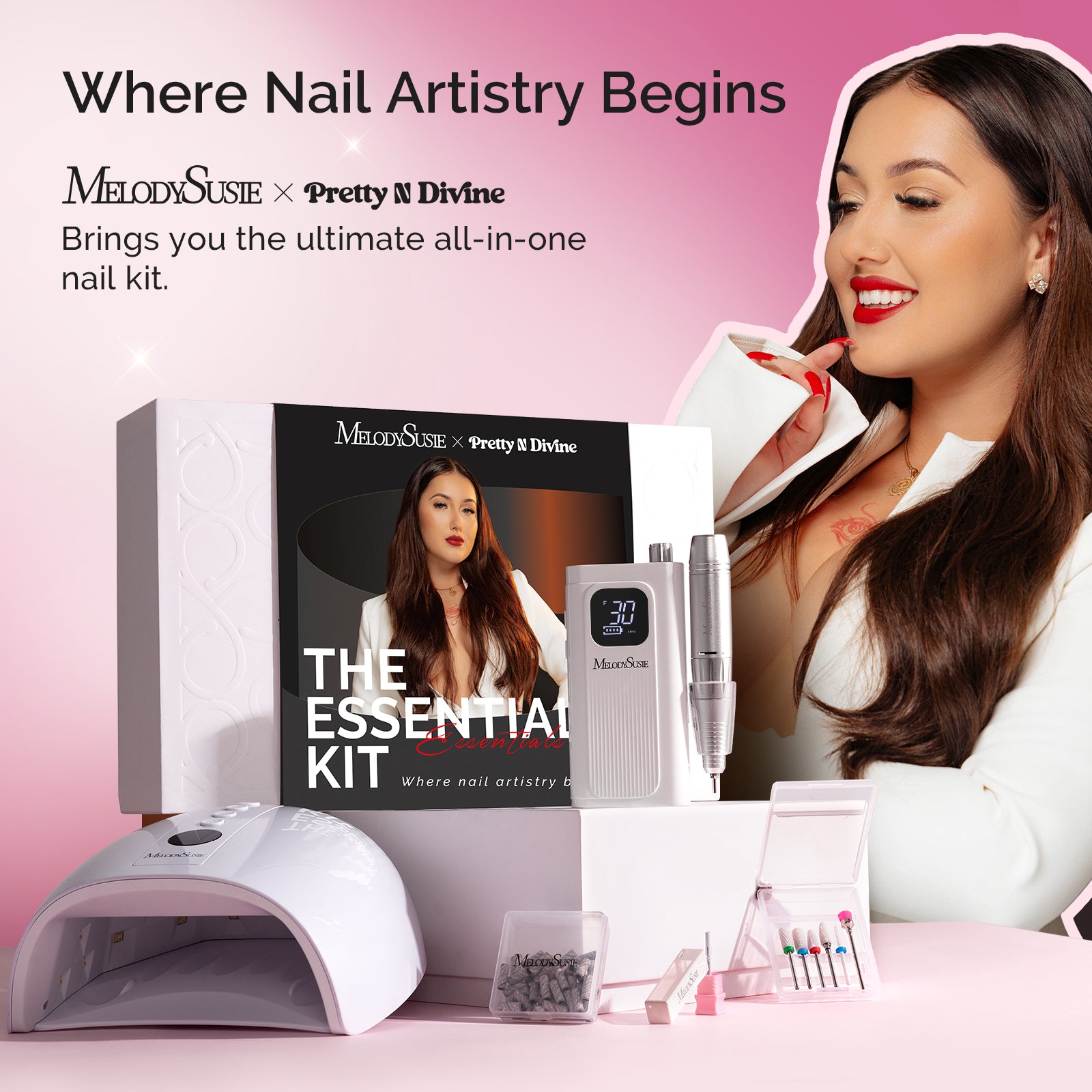 Melodysusie x Prettyndivine SC300F Nail Drill & P-Plus30G Nail Lamp Gift Box