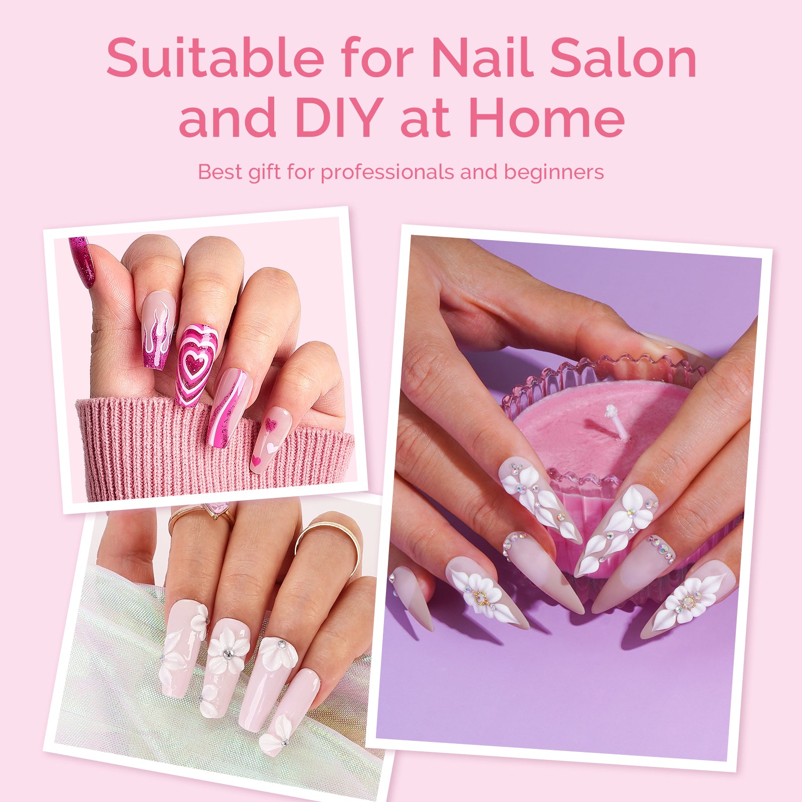 3Pcs Acrylic Nail Brush Set - Pink