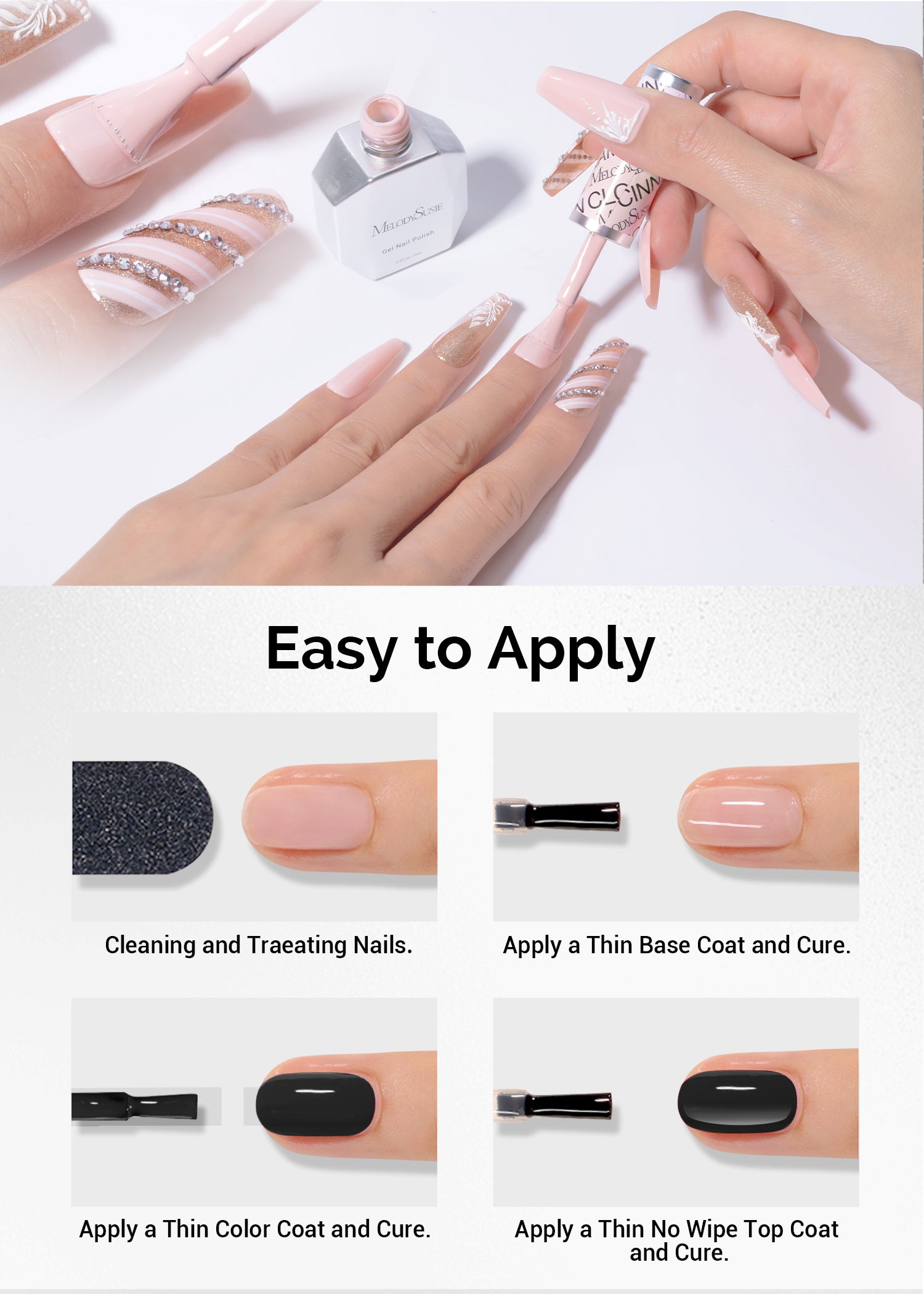 TPO-Free Thick Gel Nail Polish Gold and Nude Pink - 2 Pack 15ml