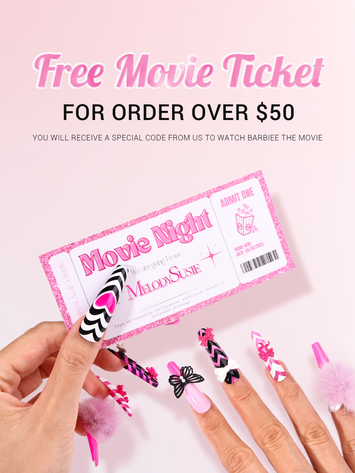 Free Movie Ticket For Handmade Press On Nails Order Over $50 | MelodySusie