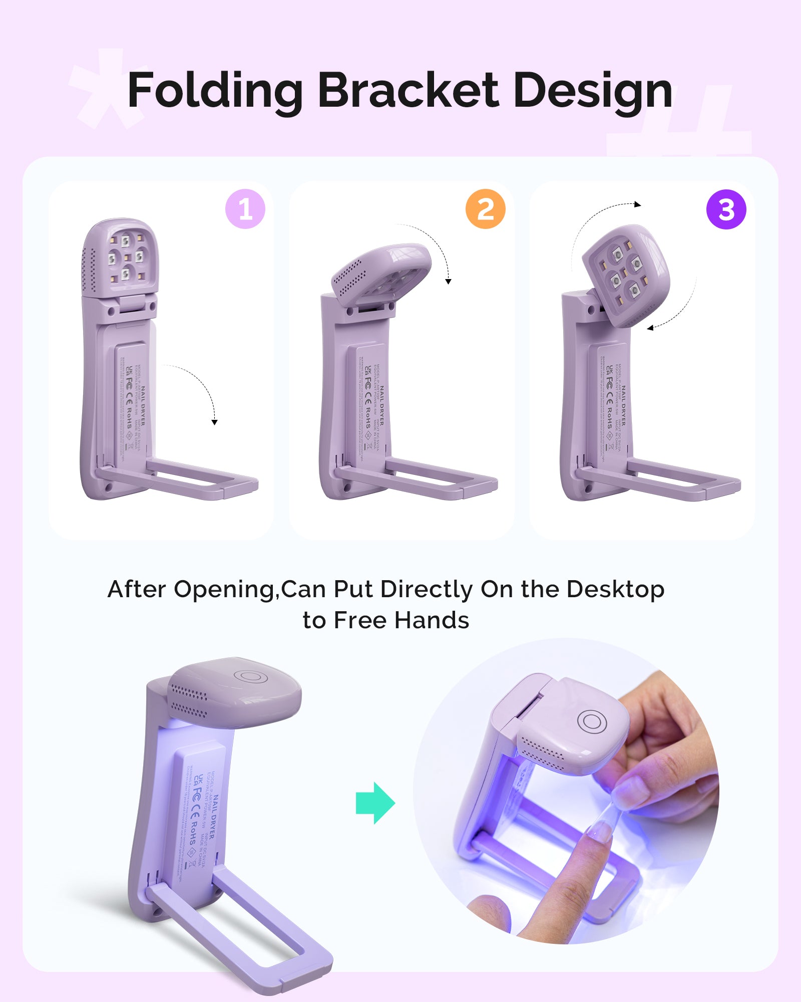 P-ART09F Foldable & Standable 2-in-1 Design LED/UV Nail Lamp - Purple