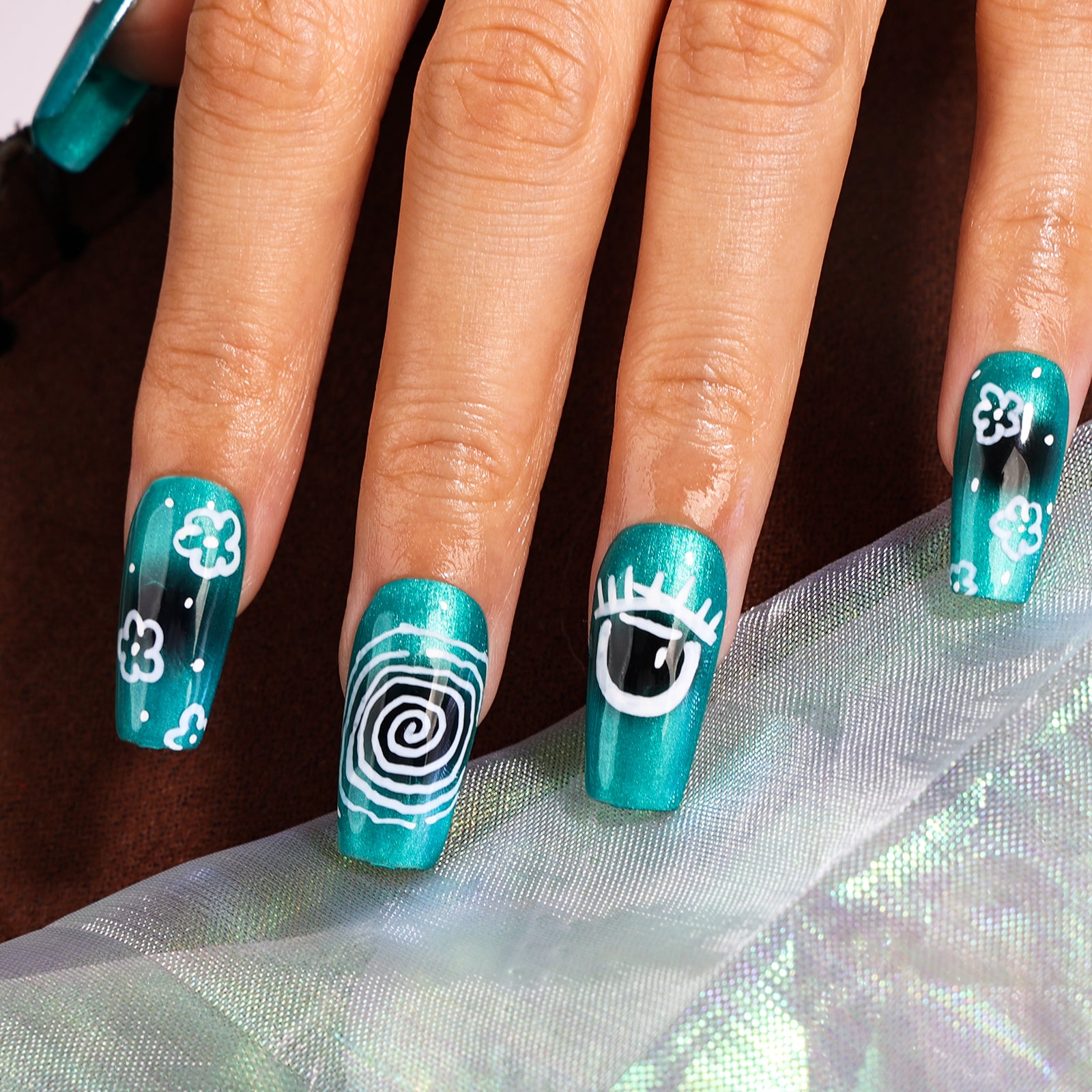 Aqua Swirls Square Regular Press On Nails