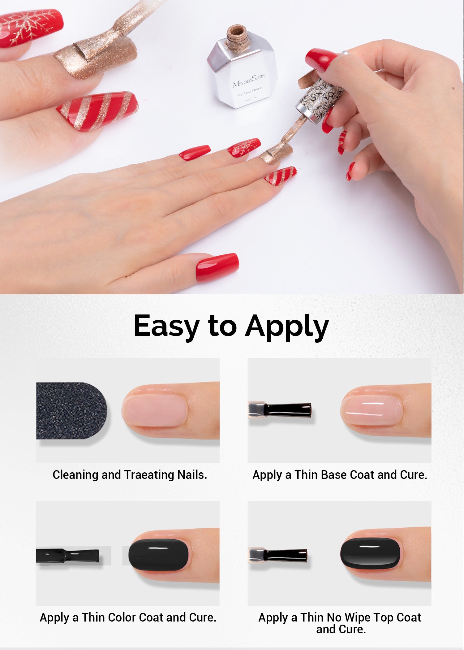 TPO-Free Thick Gel Nail Polish Gold and Red - 2 Pack 15ml